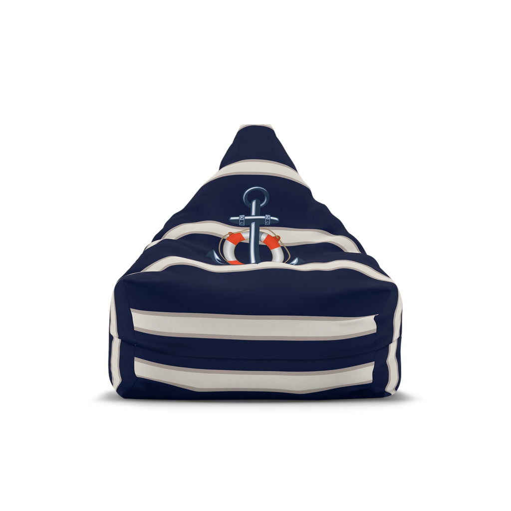 Nautical Anchor Bean Bag Chair Cover | Navy White Coastal Bean Bag Cover | Beach Home Decor