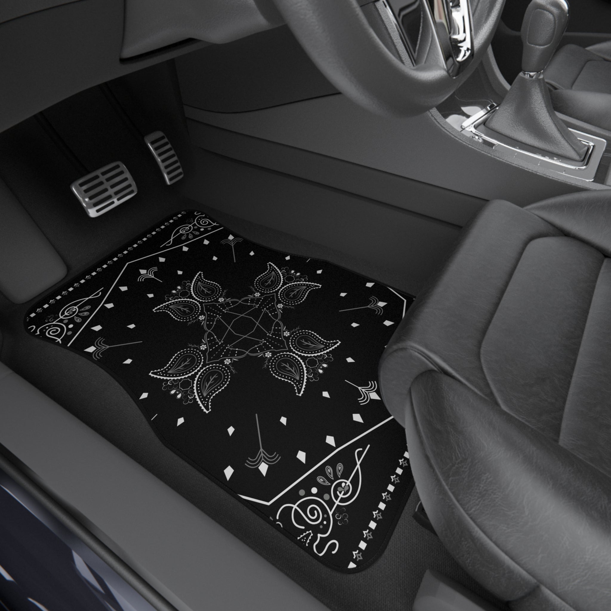 Black Bandana-Style Car Floor Mats (Set of 4)