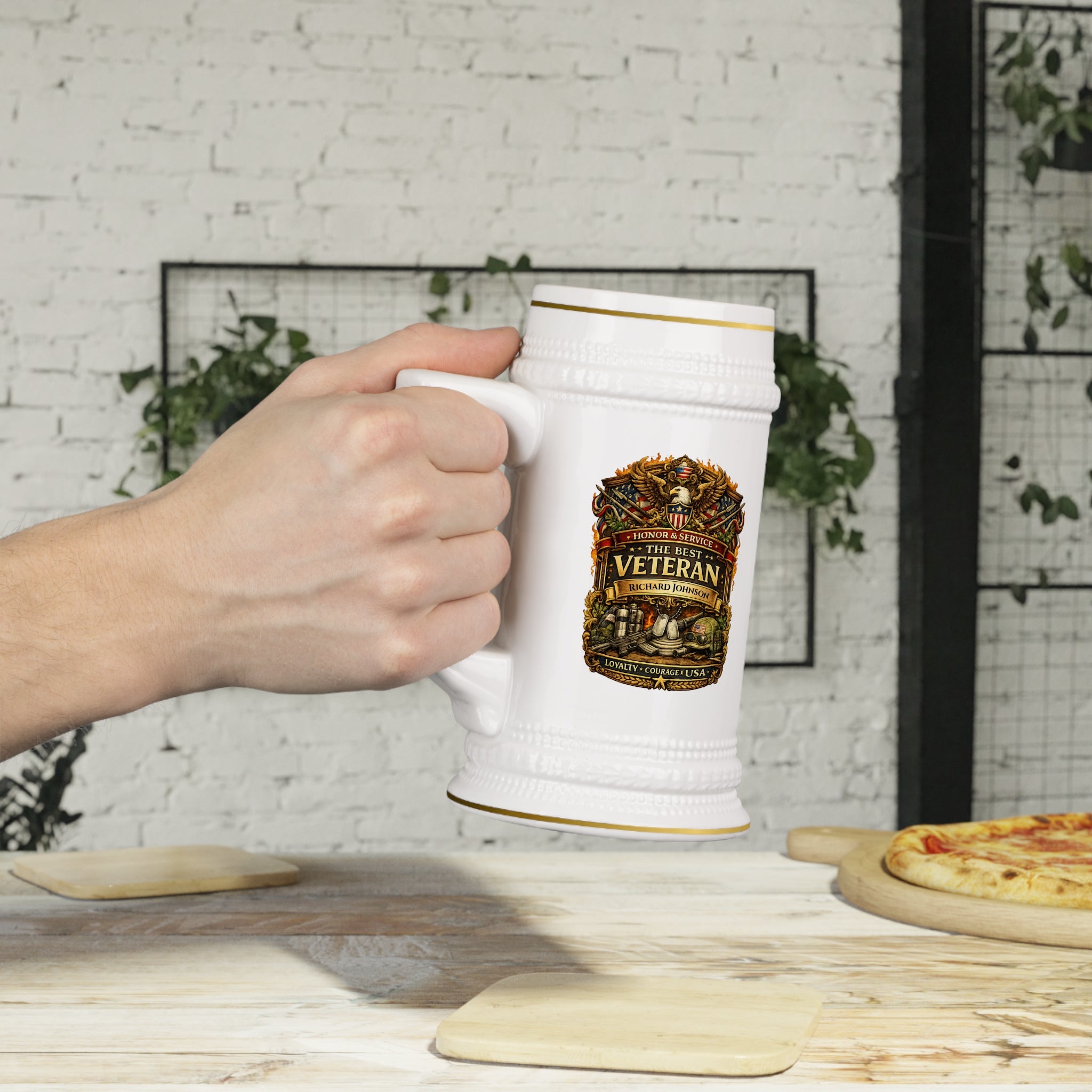 Personalized Veteran Beer Stein 22oz - Custom Name Military Mug, Honor & Service Gift for Veteran, Loyalty Courage Beer Mug