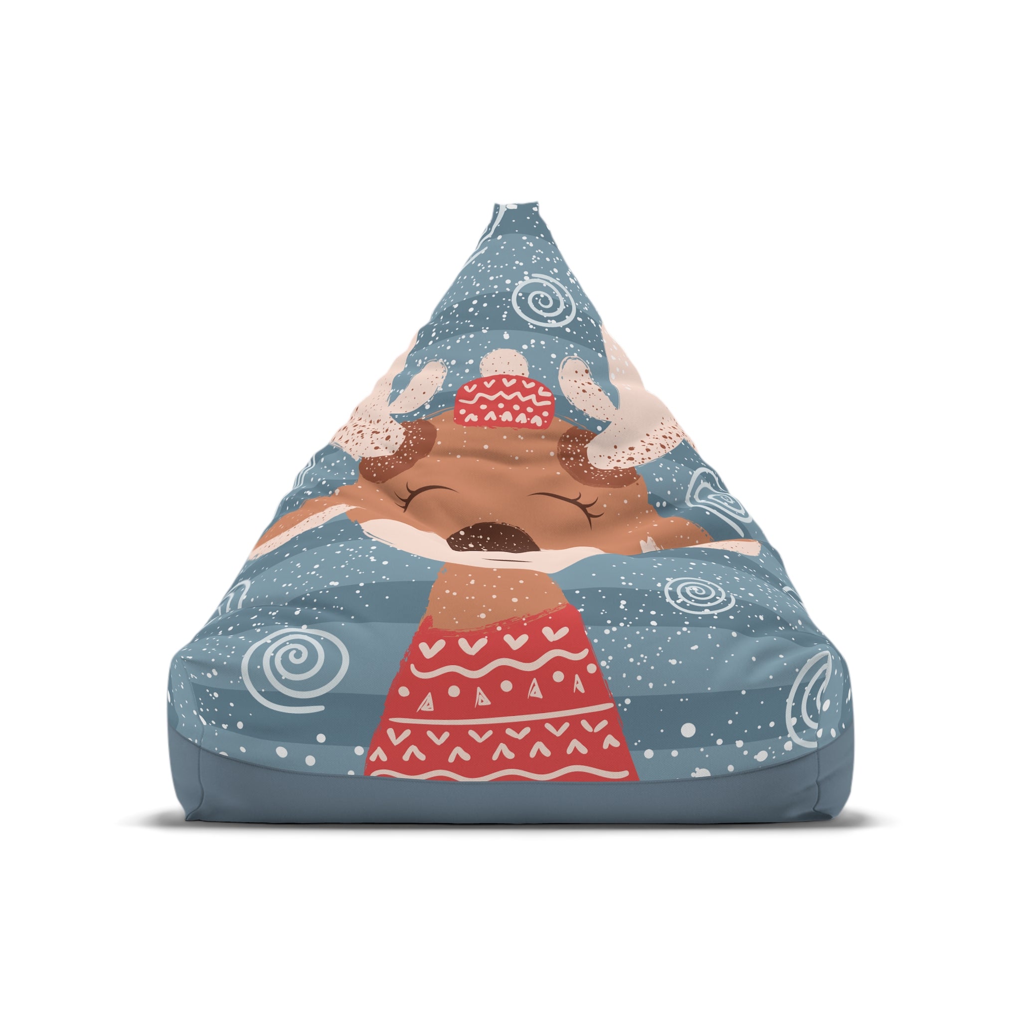 Sleeping Fox Bean Bag Chair Cover | Winter Woodland Pattern, Snowflakes
