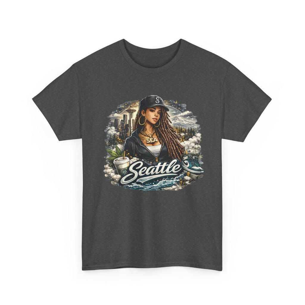 Seattle Cityscape Tee  Woman Portrait Coffee & Skyline Graphic T-Shirt