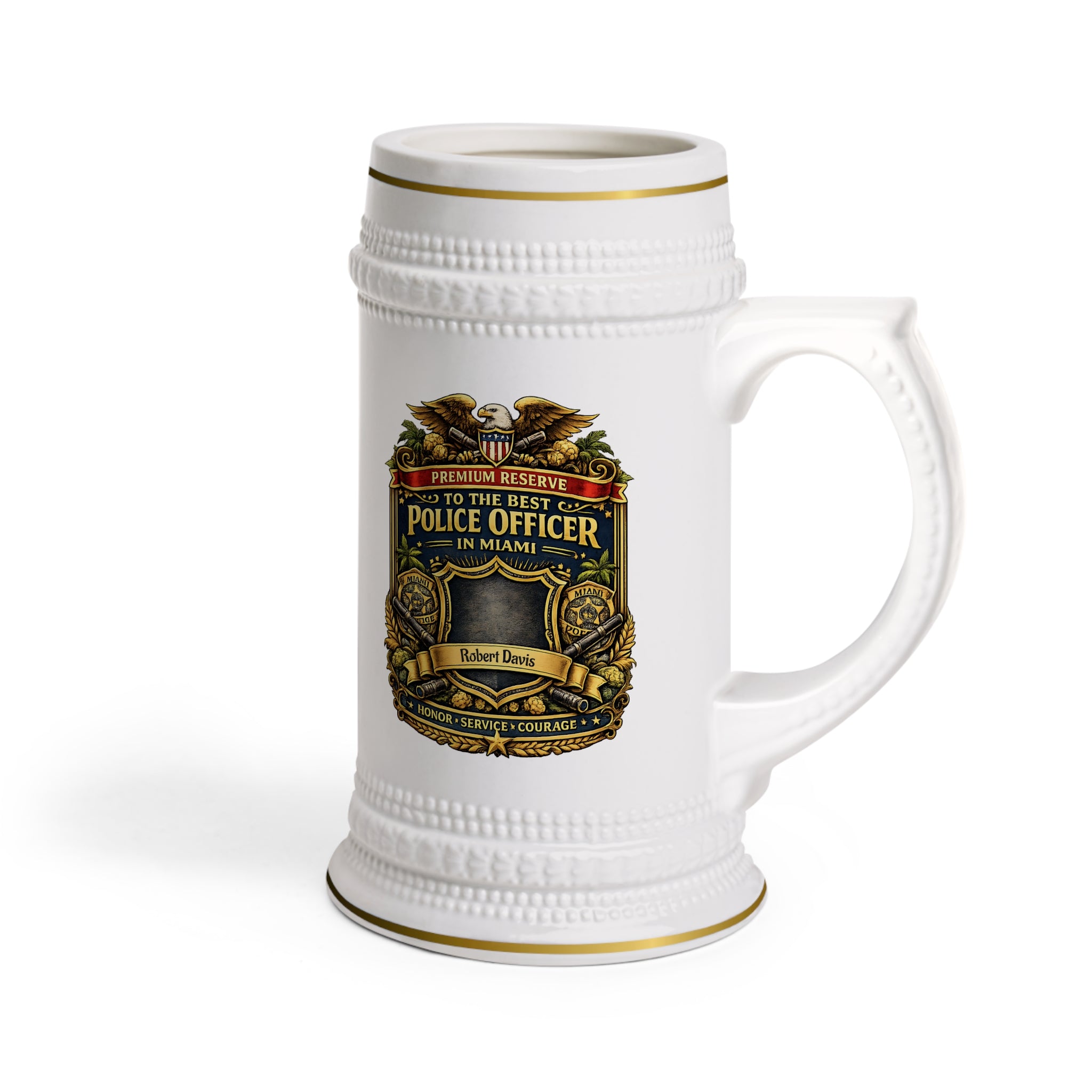 Personalized Miami Police Officer Beer Stein 22oz - Custom Name Cop Mug, Law Enforcement Gift for Him
