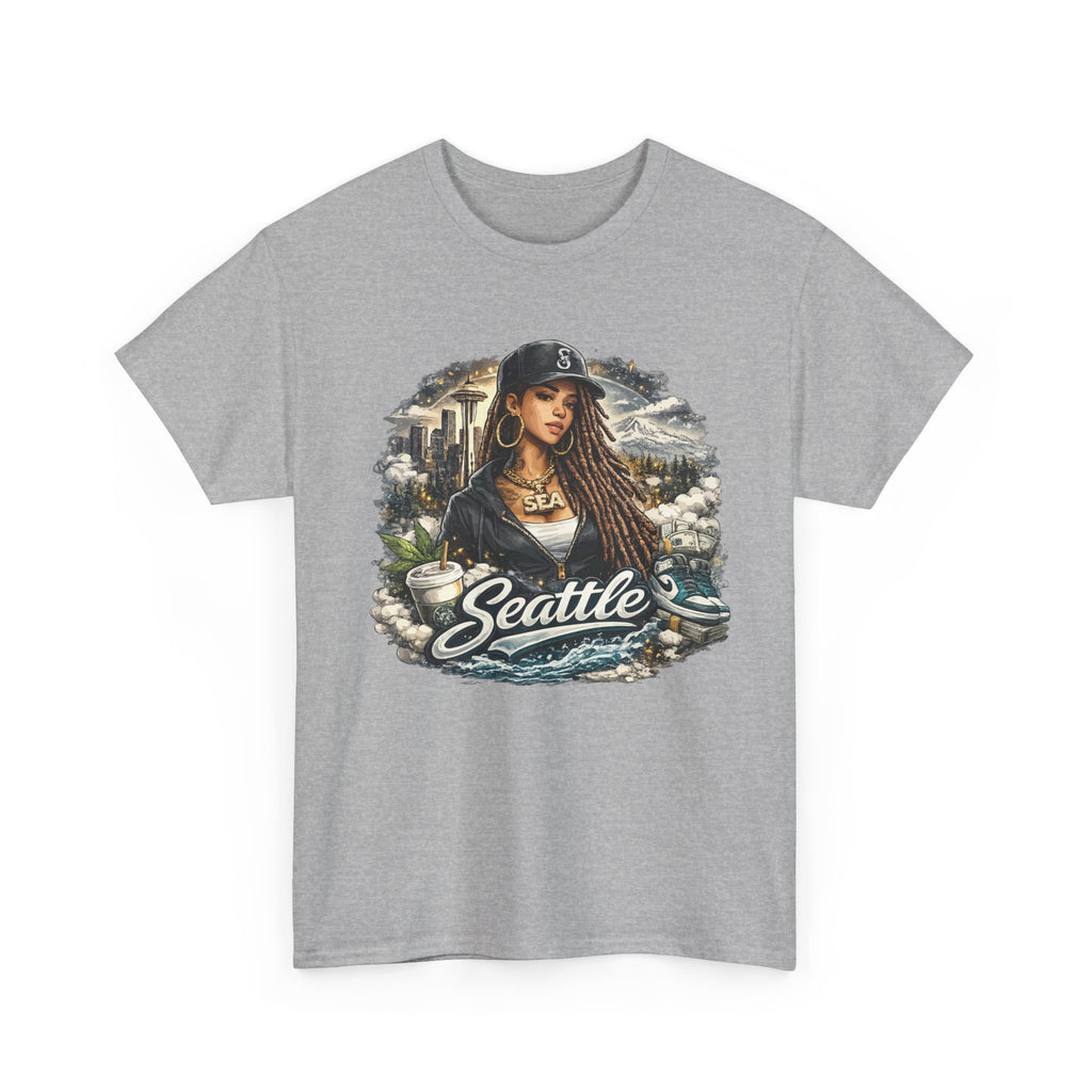 Seattle Cityscape Tee  Woman Portrait Coffee & Skyline Graphic T-Shirt