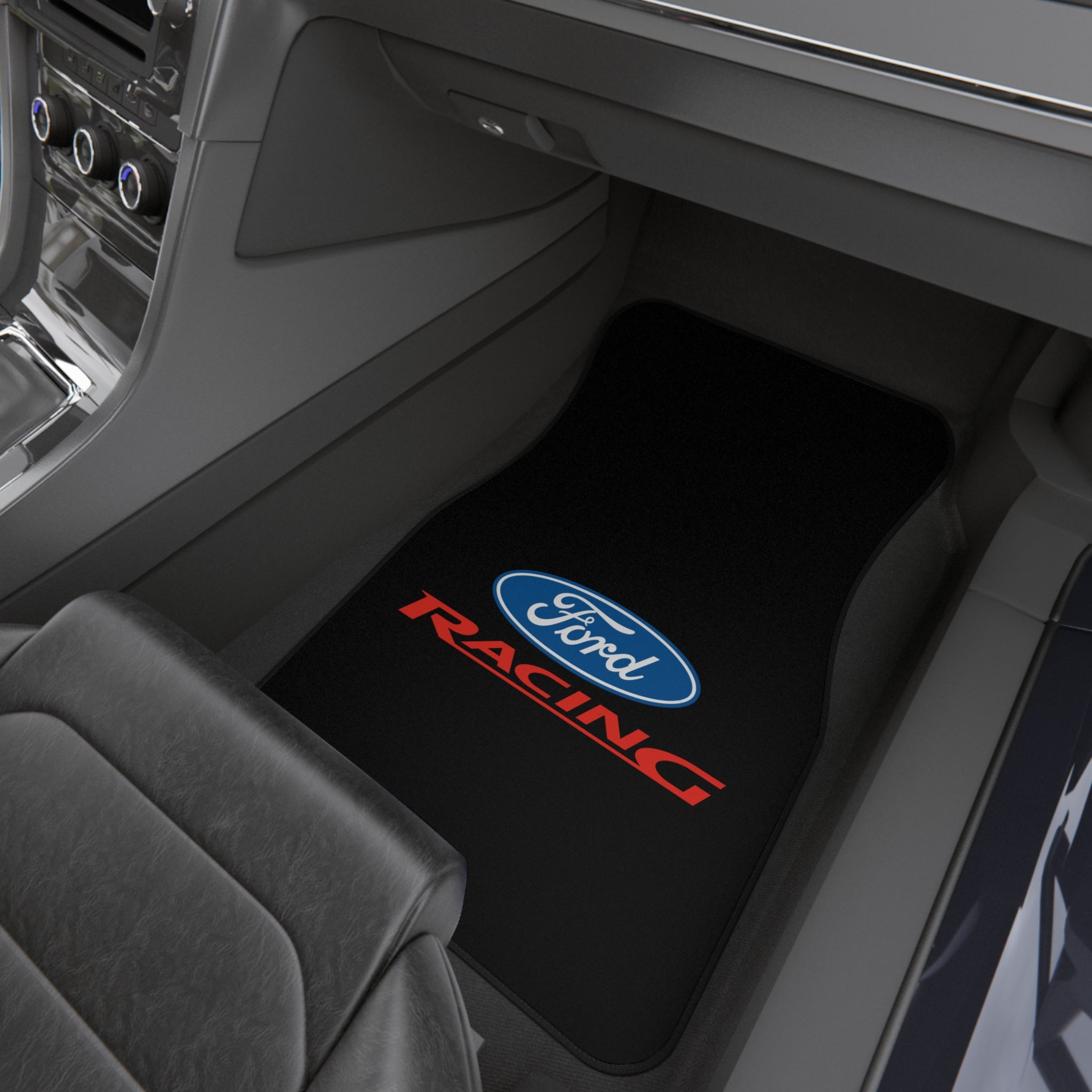 4 Piece Universal Car Floor Mats Set Ford Racing Logo Black Auto Interior Accessories