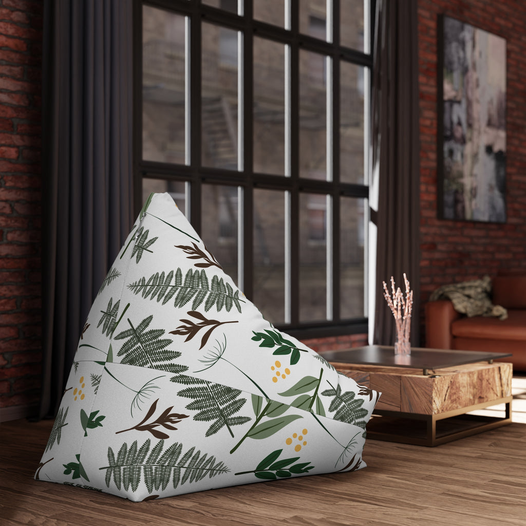 Green Fern Leaves Pattern Bean Bag Chair Cover | Botanical Leaf Print