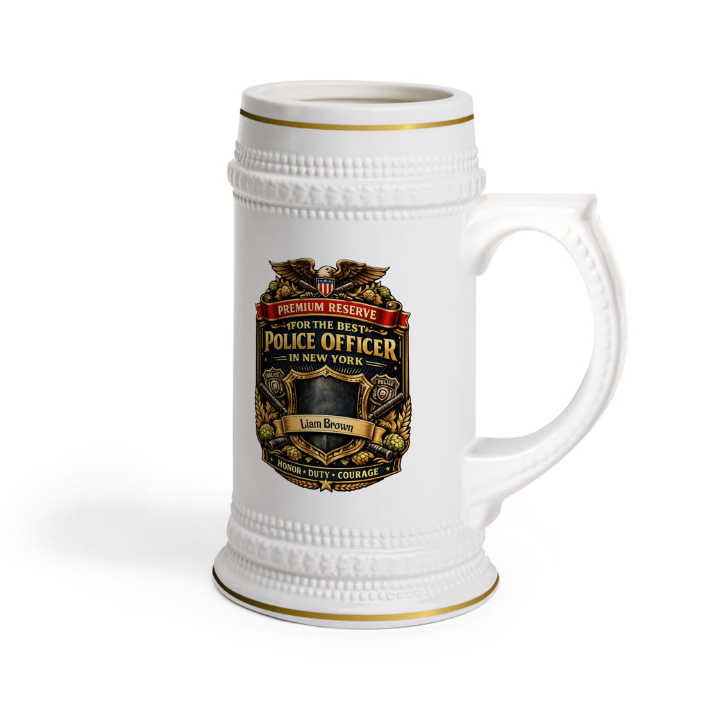 Personalized Police Officer Beer Stein 22oz with Name - Custom New York Cop Mug, Law Enforcement Gift