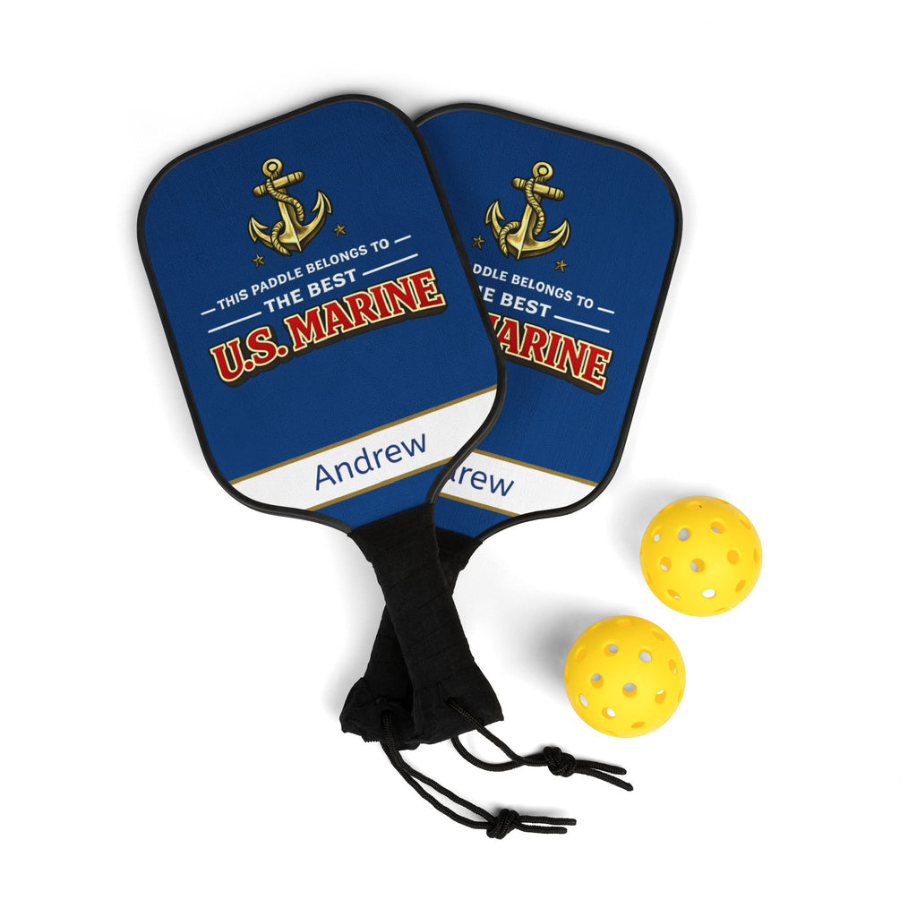 Personalized Marine Pickleball Paddle Set | Best Marine Gift | Custom Military Pickleball Gift | US Marine Birthday Gift | Gift for Him