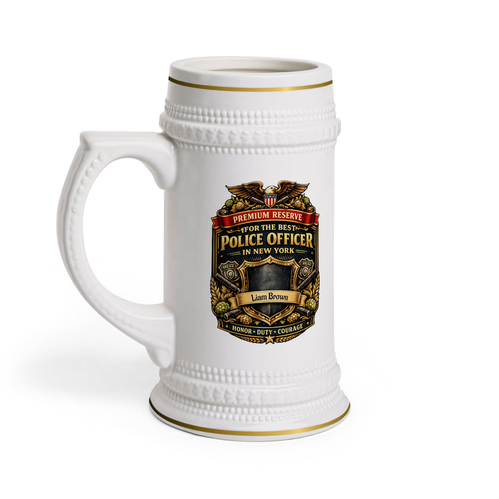 Personalized Police Officer Beer Stein 22oz with Name - Custom New York Cop Mug, Law Enforcement Gift