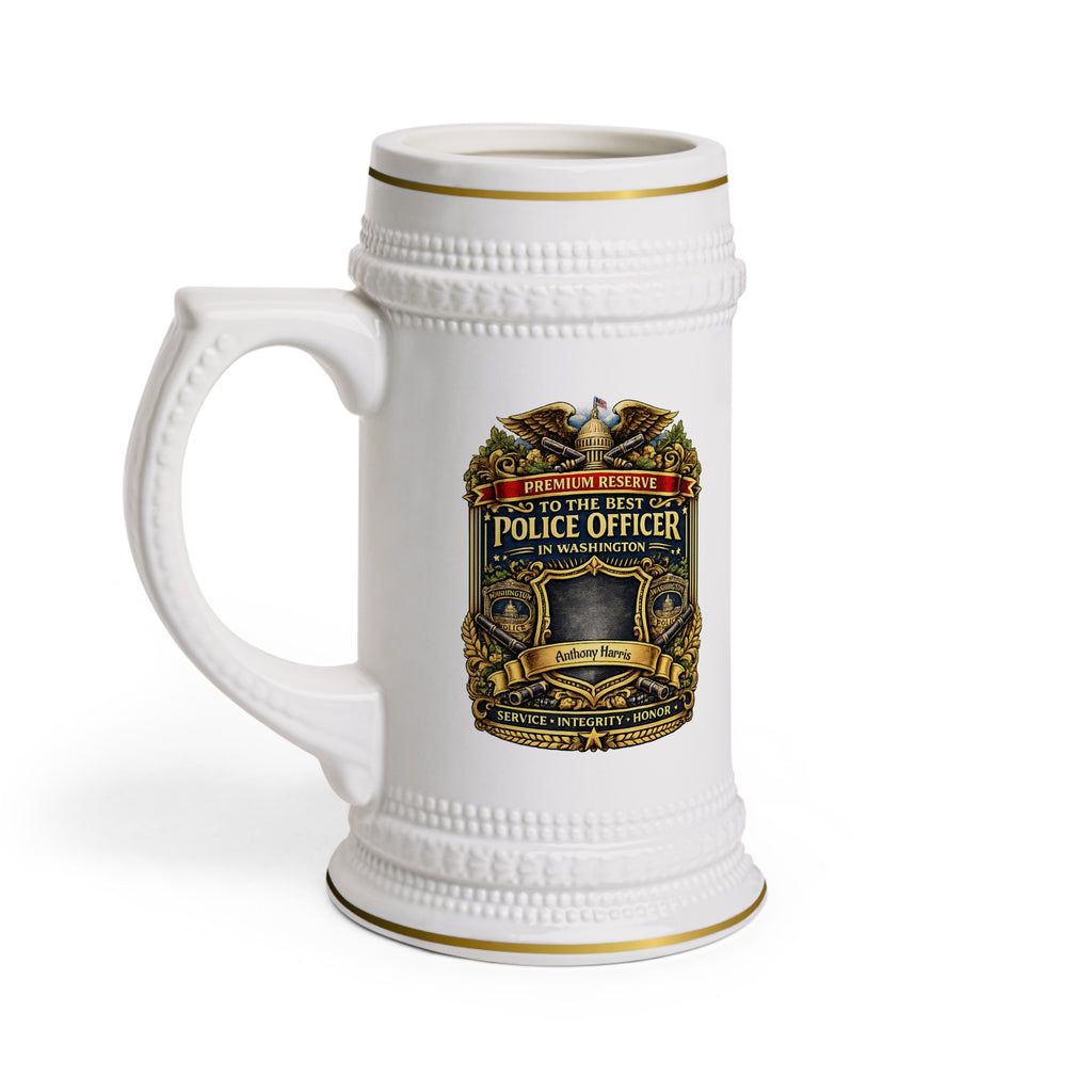 Personalized Washington Police Officer Beer Stein 22oz - Custom Name Cop Mug, Law Enforcement Gift for Him