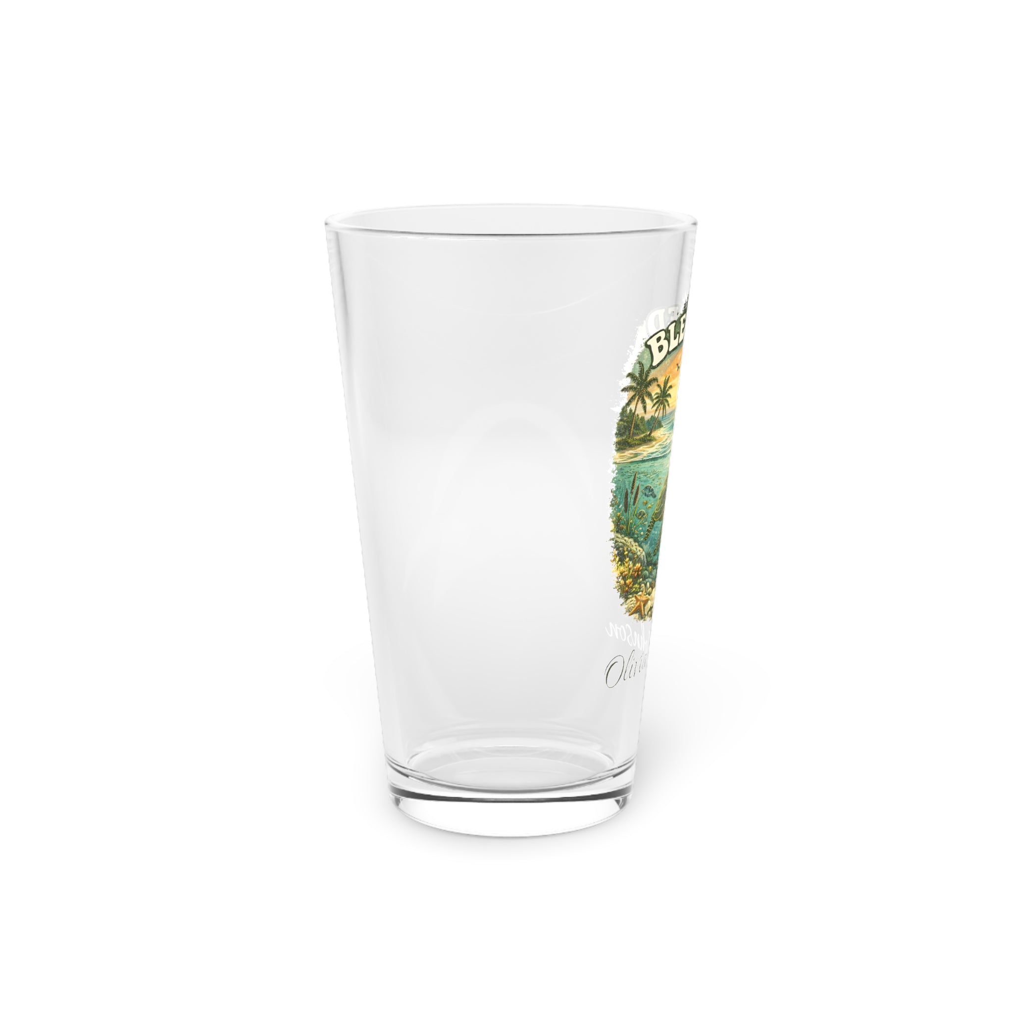 Personalized Sea Turtle Pint Glass  Blessed Beach Sunset Beer Glass with Custom Name  Ocean Lover Gift, Coastal Barware