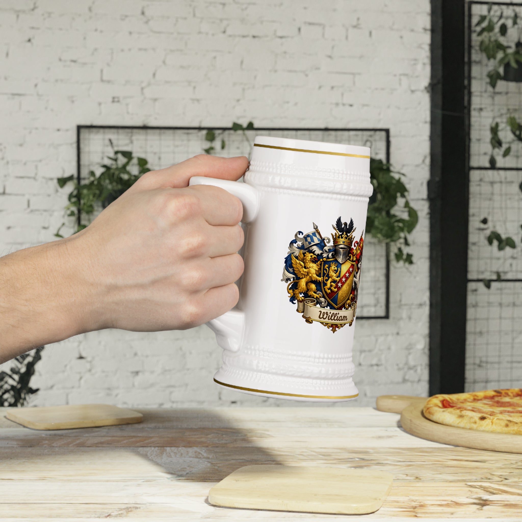 Personalized Family Crest Beer Stein Custom Heraldic Coat of Arms Mug, Engraved Name Gift for Him