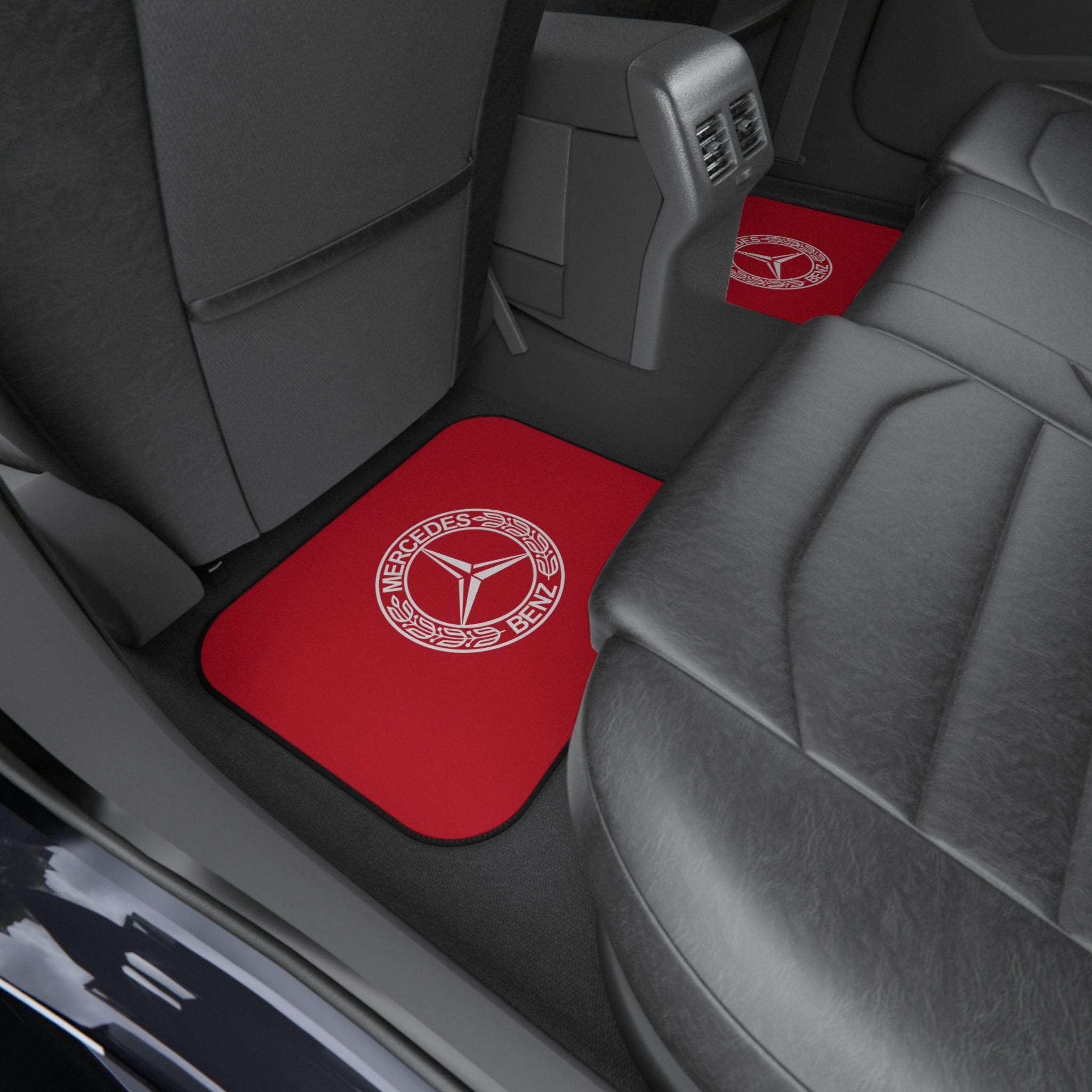 Car Floor Mats Set Compatible with Mercedes Benz Logo Auto Interior Accessories Black Mats Dark Red