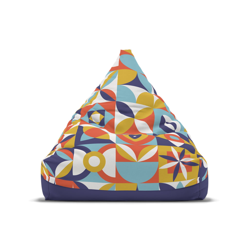 Midcentury Geometric Pattern Bean Bag Chair Cover | Retro Tile Motif