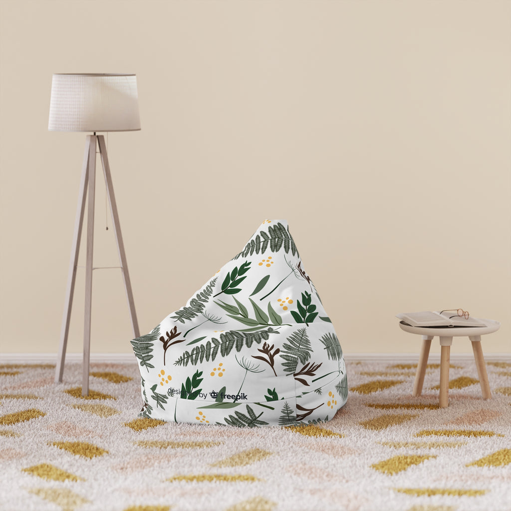 Green Fern Leaves Pattern Bean Bag Chair Cover | Botanical Leaf Print