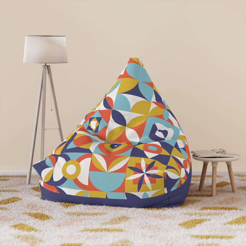 Midcentury Geometric Pattern Bean Bag Chair Cover | Retro Tile Motif