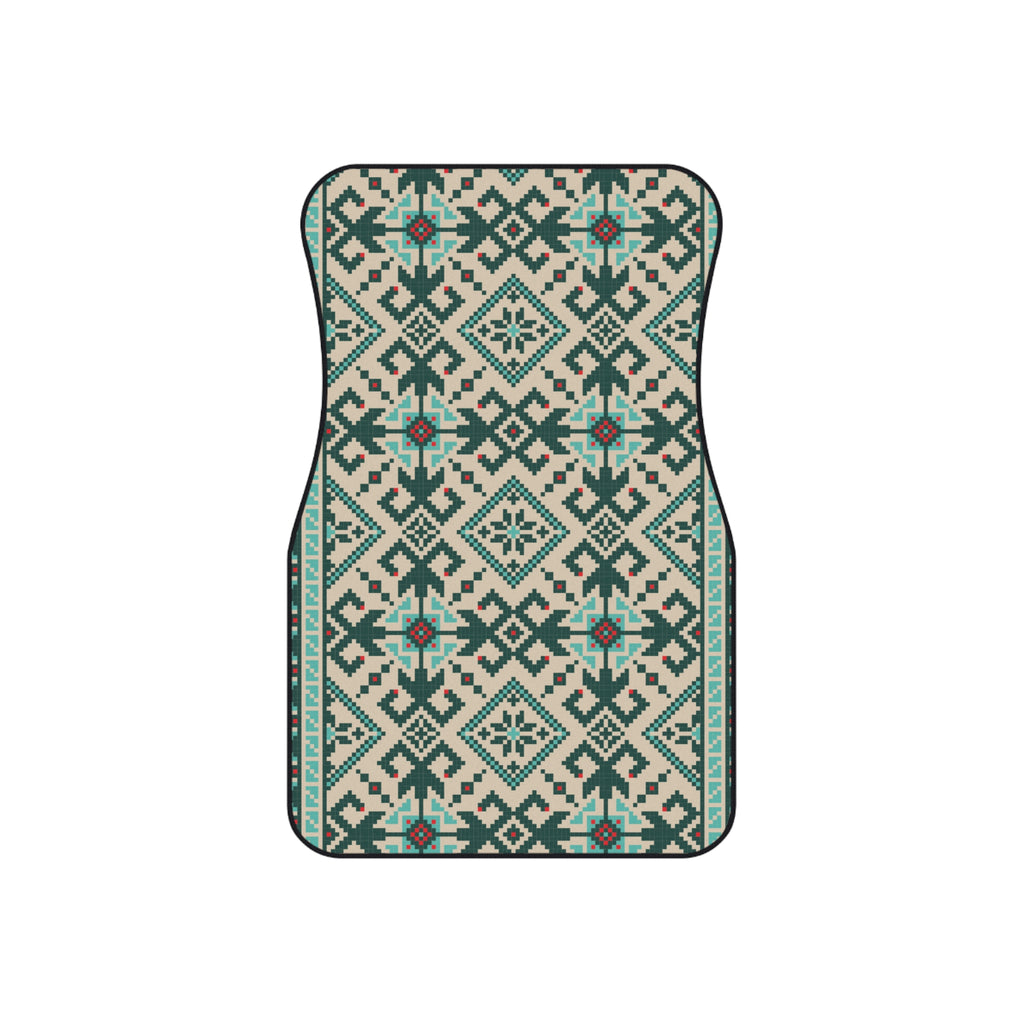 Geometric Tribal Car Mats Set of 4 — Teal Aztec Pattern Auto Floor Liners