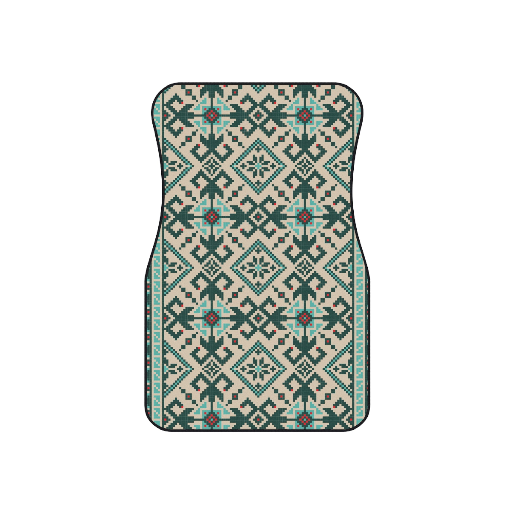 Geometric Tribal Car Mats Set of 4 — Teal Aztec Pattern Auto Floor Liners
