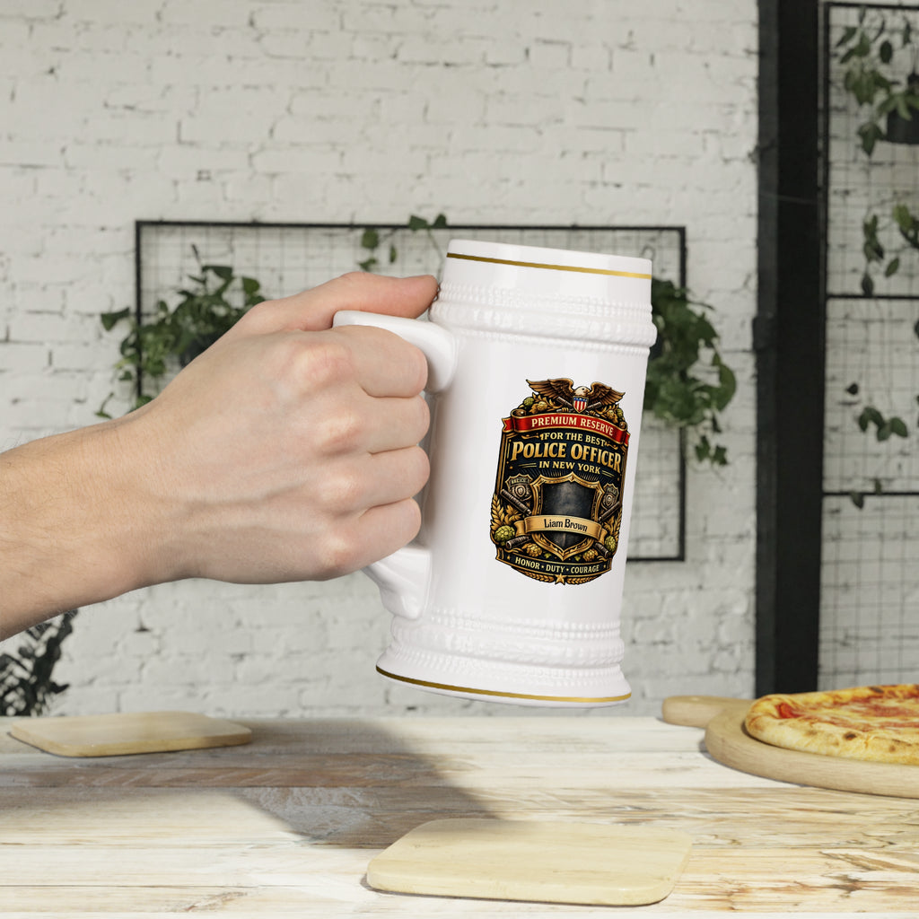 Personalized Police Officer Beer Stein 22oz with Name - Custom New York Cop Mug, Law Enforcement Gift