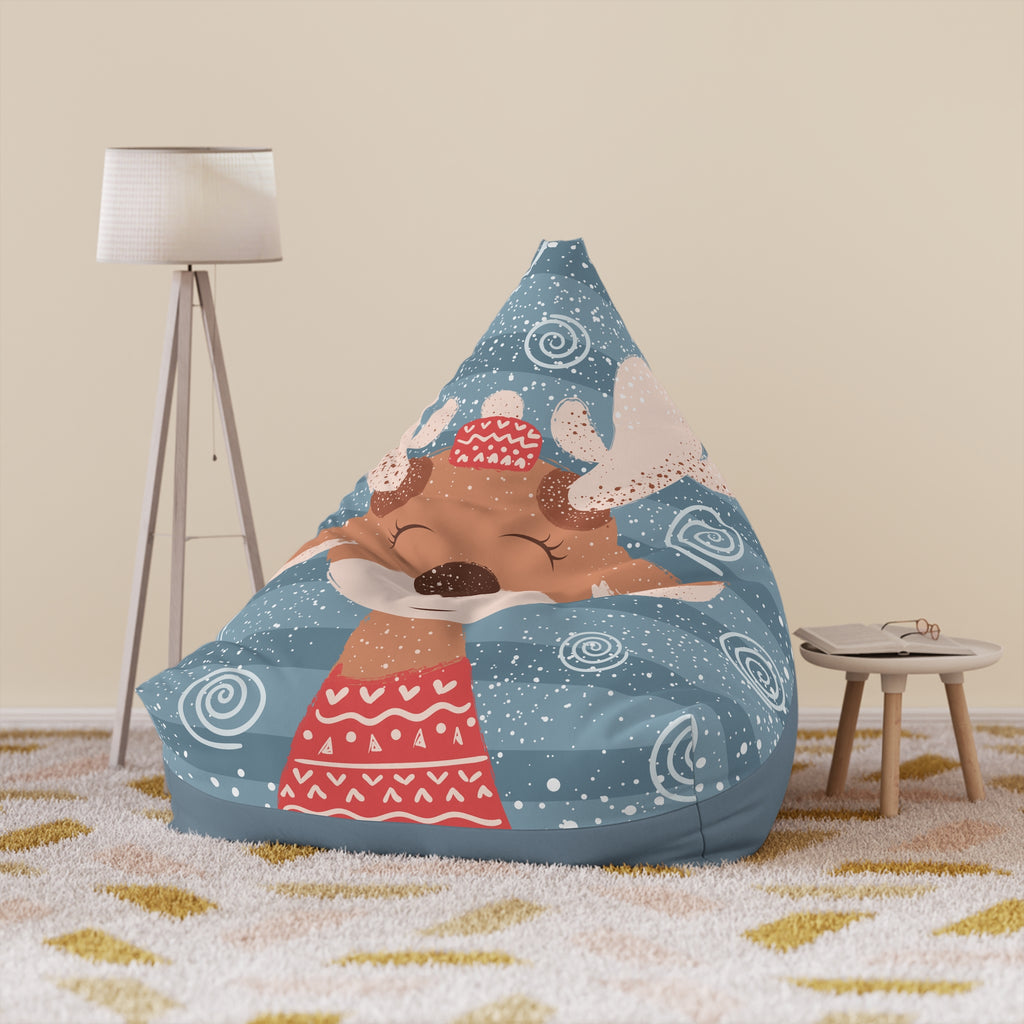Sleeping Fox Bean Bag Chair Cover | Winter Woodland Pattern, Snowflakes