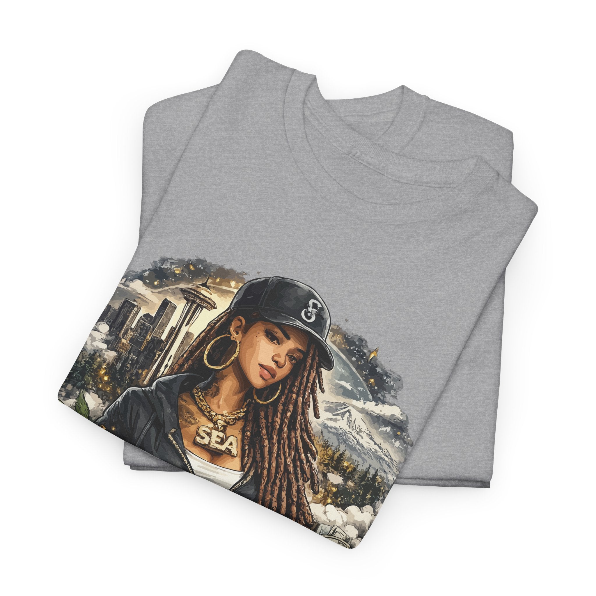 Seattle Cityscape Tee  Woman Portrait Coffee & Skyline Graphic T-Shirt