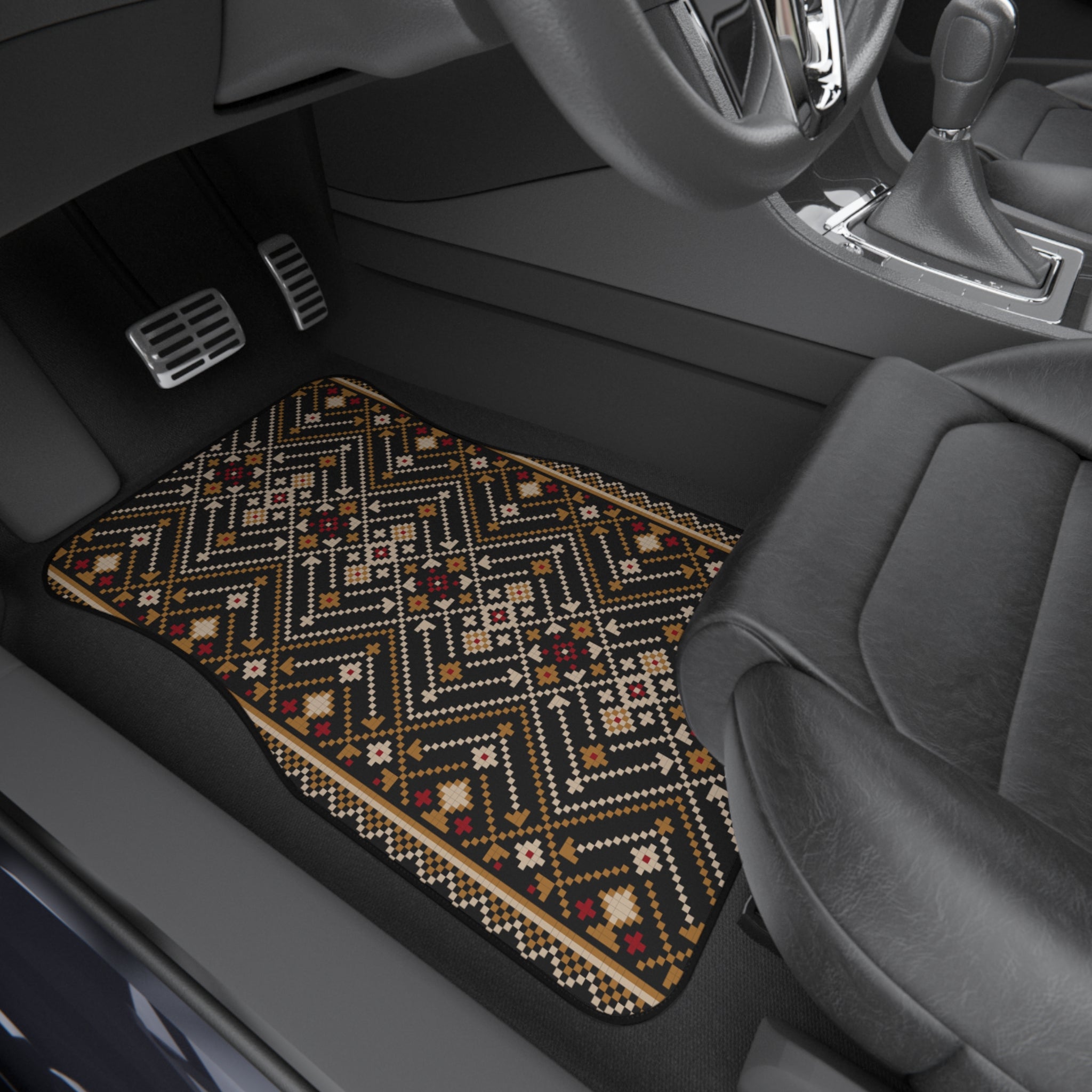 Tribal Geometric Car Mats (Set of 4) — Brown Aztec Floor Liners