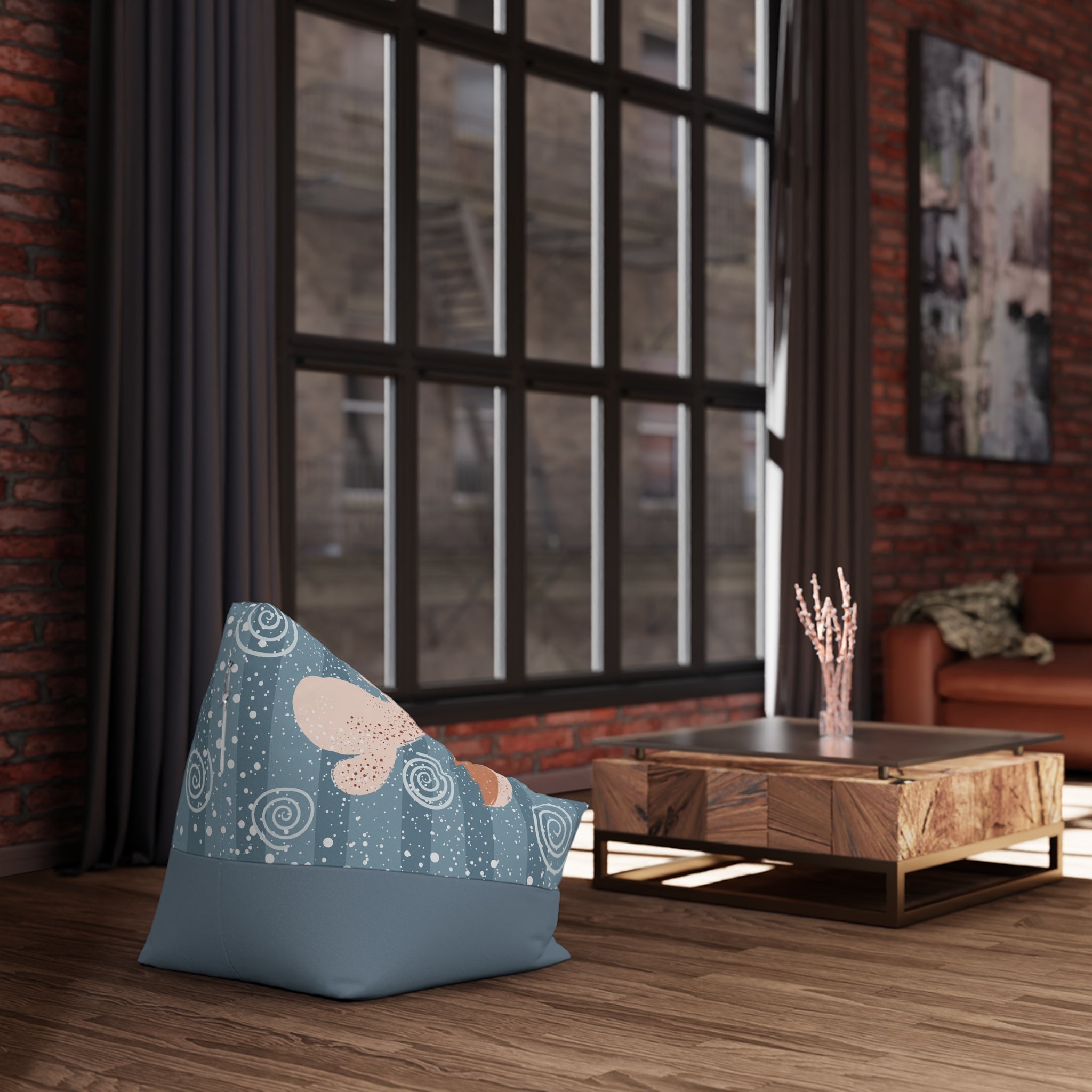 Sleeping Fox Bean Bag Chair Cover | Winter Woodland Pattern, Snowflakes