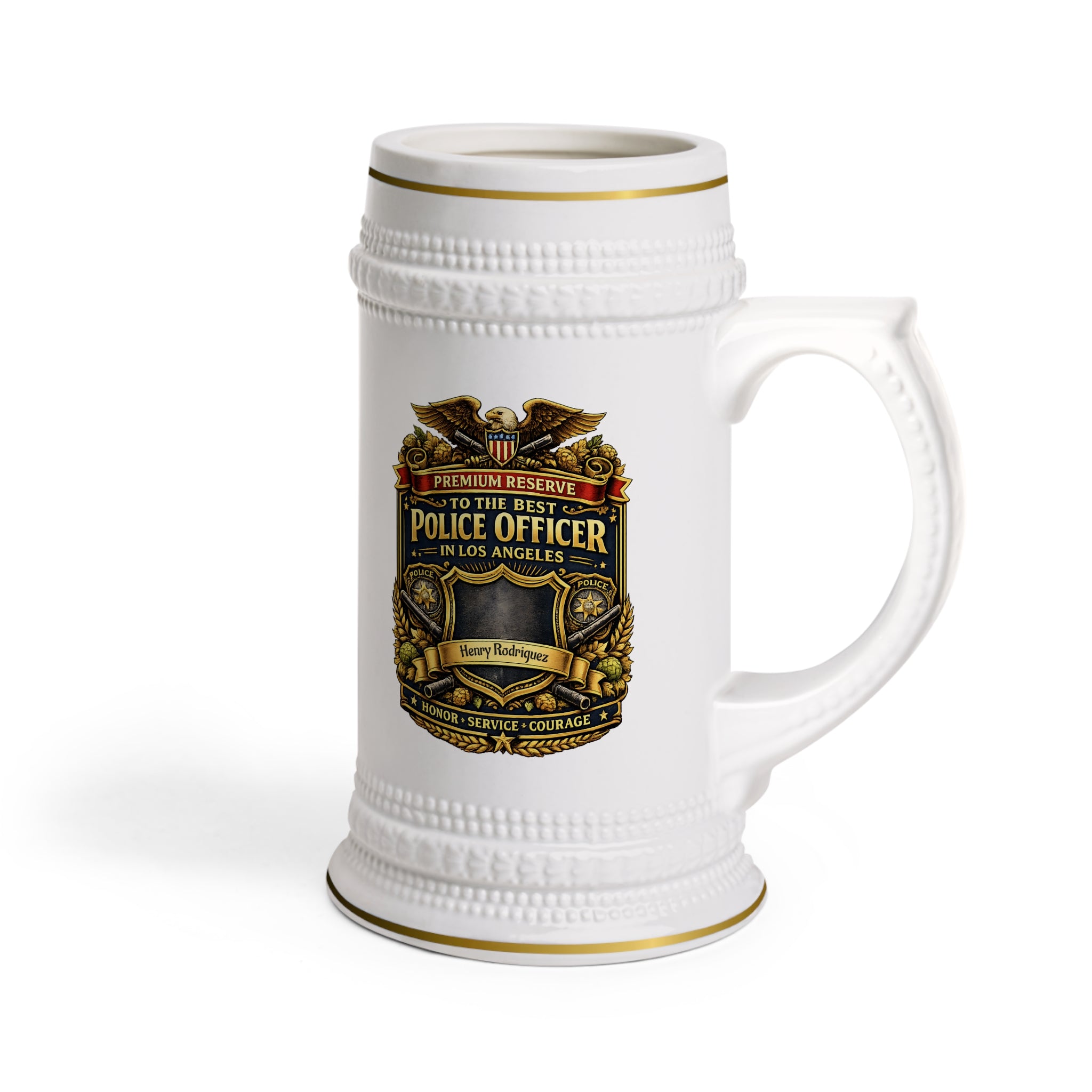 Personalized Police Officer Beer Stein 22oz - Custom Los Angeles Cop Mug with Name, Law Enforcement Gift