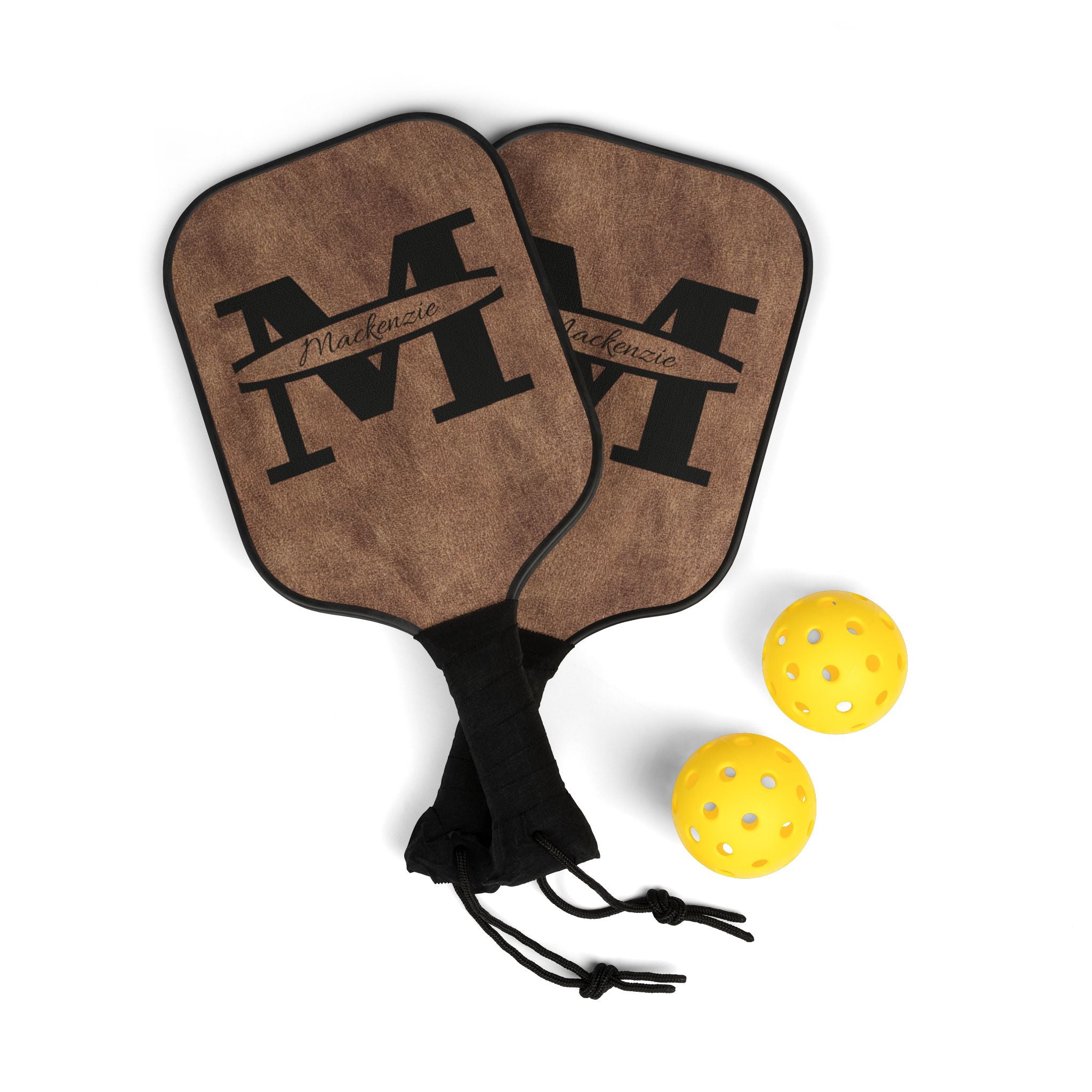 Personalized Monogram Pickleball Paddle Set | Custom Initial Name Pickleball Gift | Rustic Wood Style Paddle