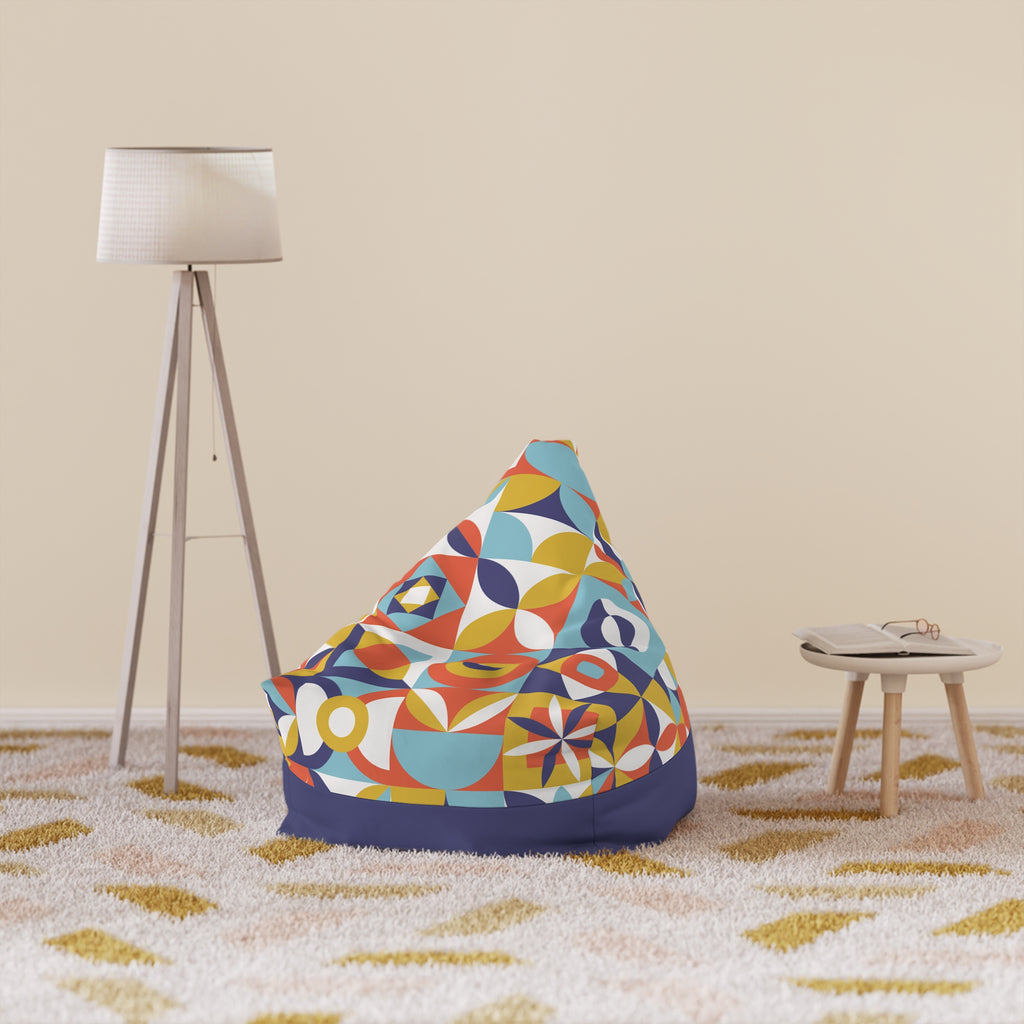 Midcentury Geometric Pattern Bean Bag Chair Cover | Retro Tile Motif