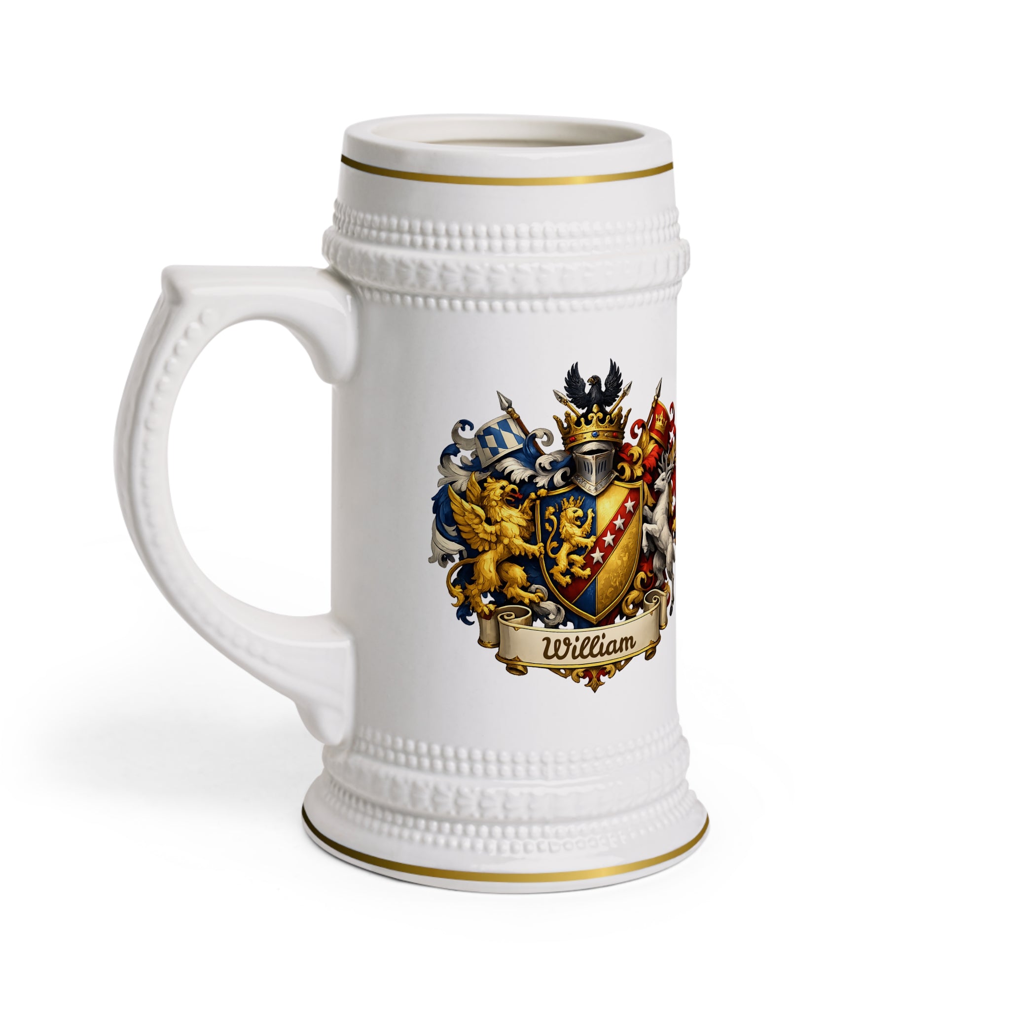 Personalized Family Crest Beer Stein Custom Heraldic Coat of Arms Mug, Engraved Name Gift for Him