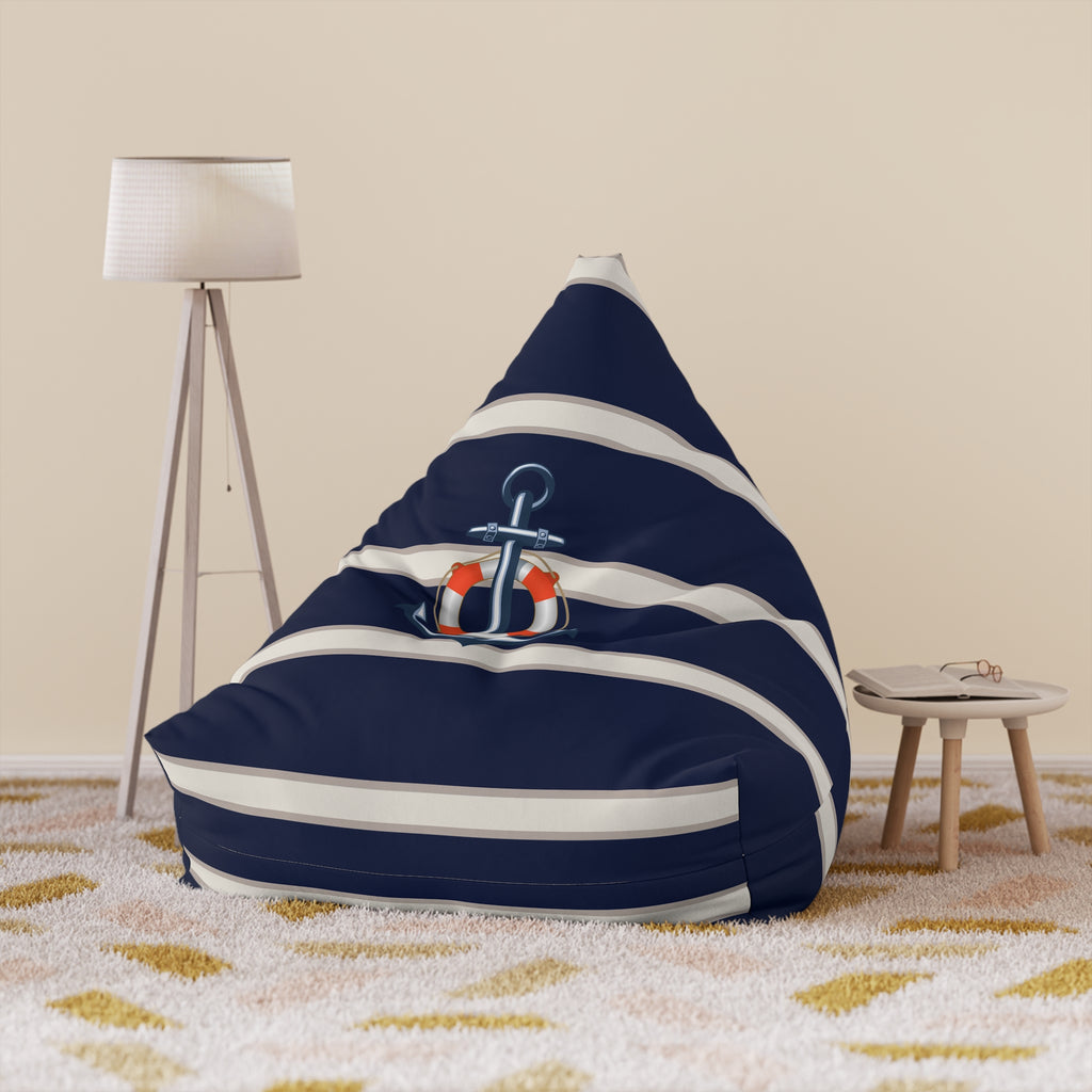 Nautical Anchor Bean Bag Chair Cover | Navy White Coastal Bean Bag Cover | Beach Home Decor