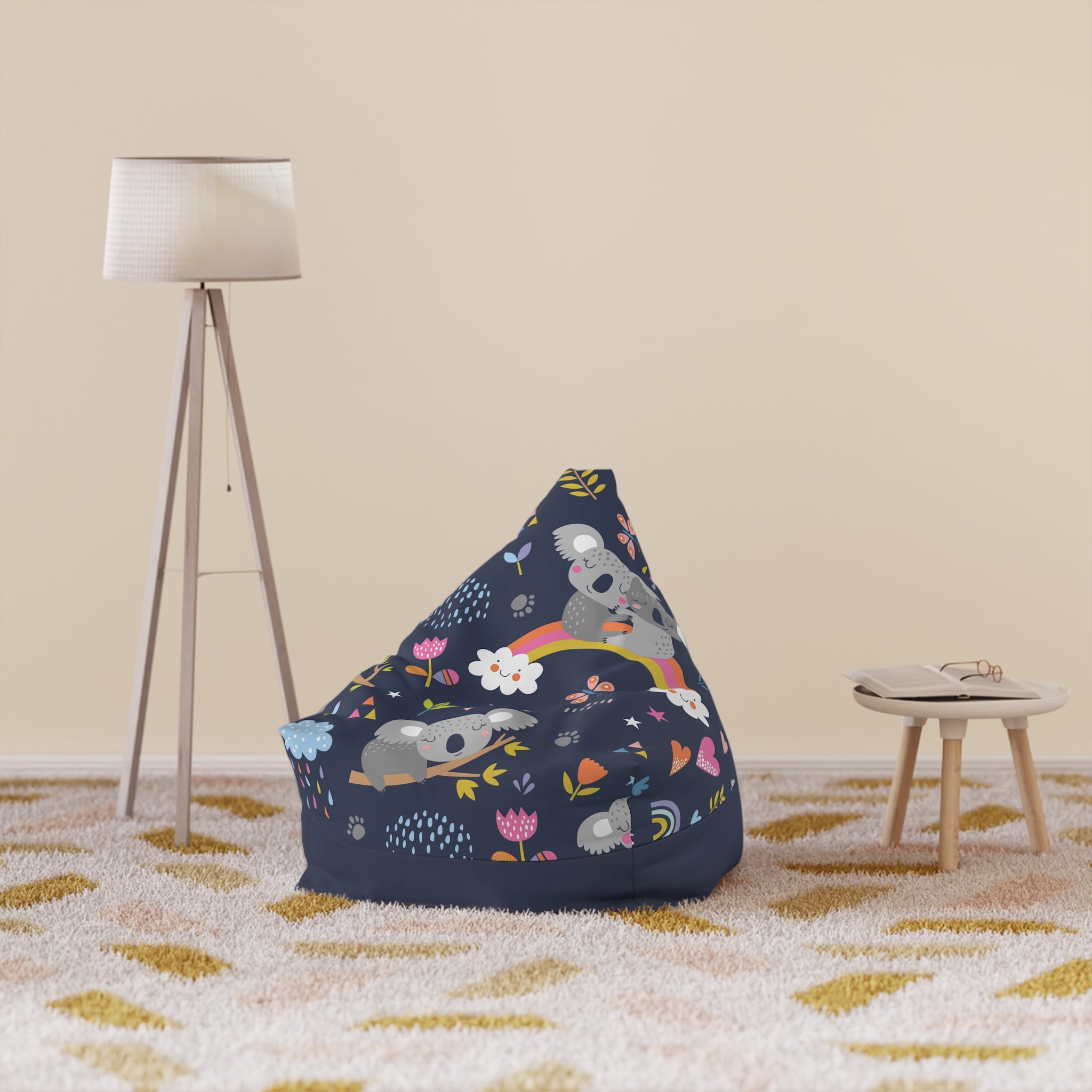 Koala Rainbows Pattern Bean Bag Chair Cover | Navy Floral Nursery