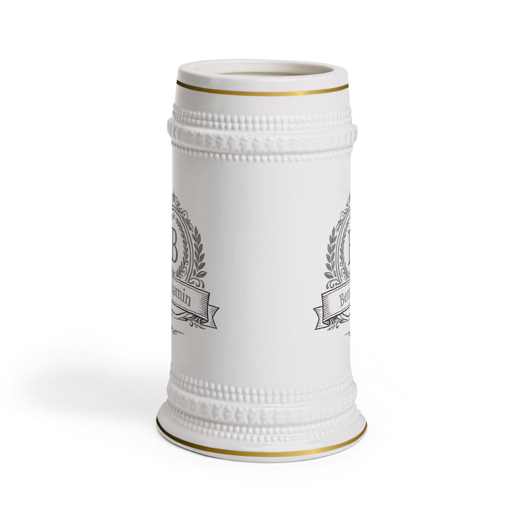 Personalized Crest Beer Stein  Custom Name Ceramic Stein Mug, Monogram Beer Mug Gift for Him
