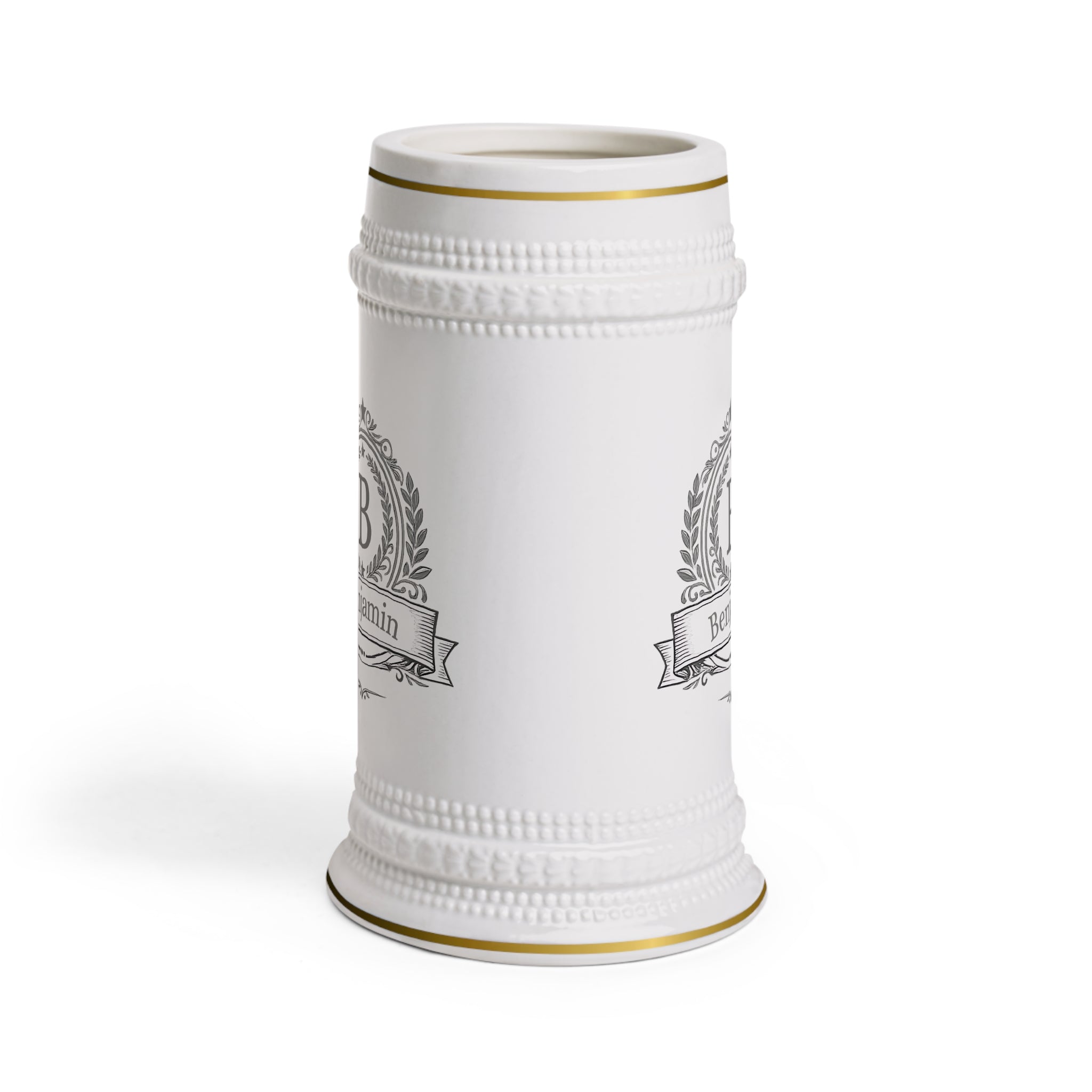 Personalized Crest Beer Stein  Custom Name Ceramic Stein Mug, Monogram Beer Mug Gift for Him
