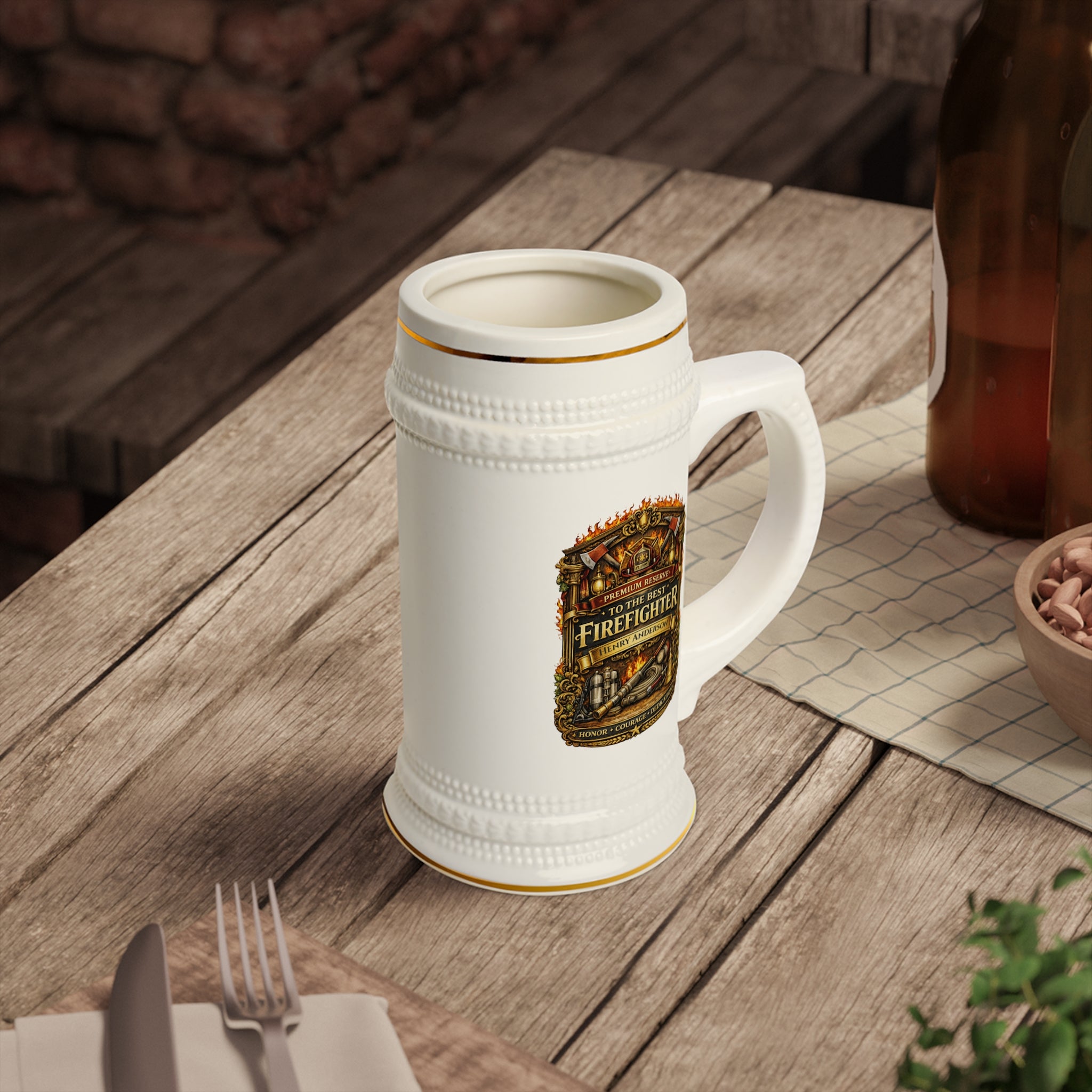 Personalized Firefighter Beer Stein 22oz - Custom Name Fireman Mug
