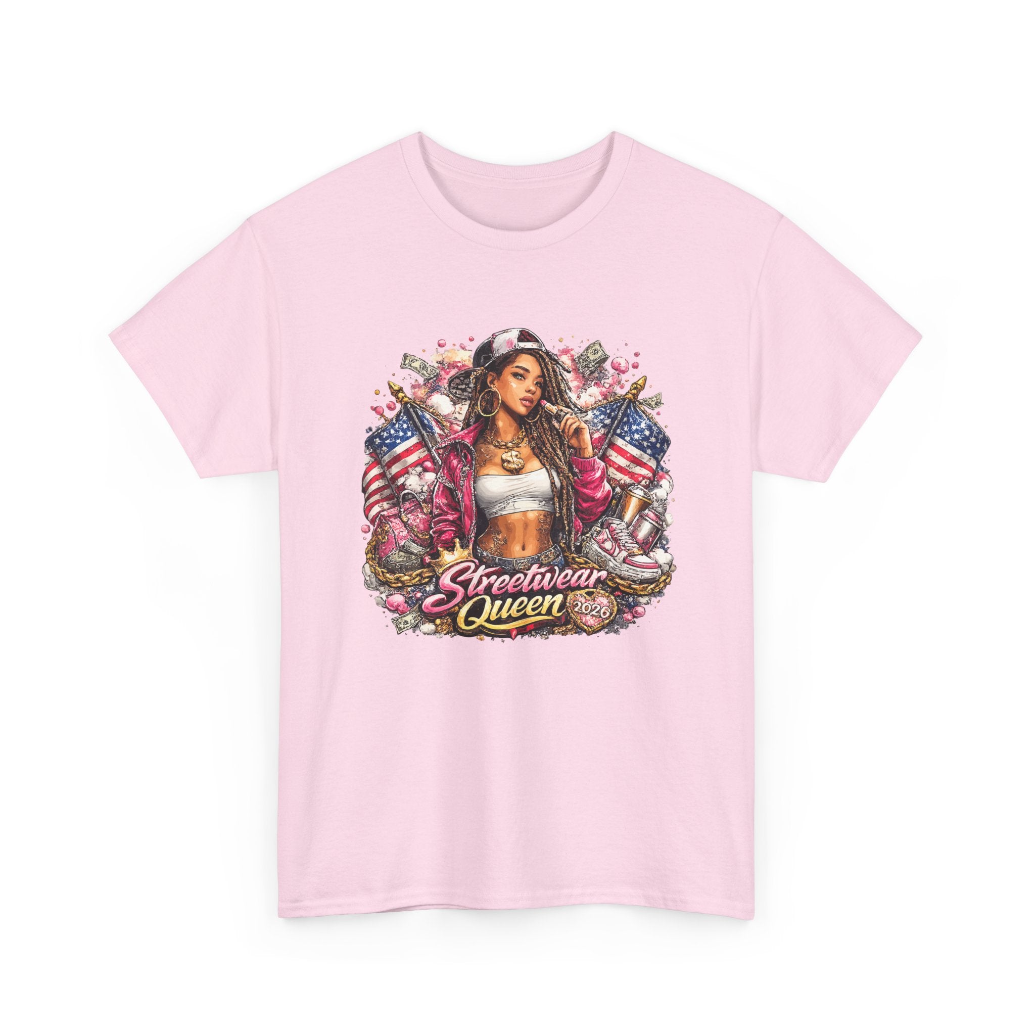 Streetwear Queen Tee  Retro Chicana Art American Flag Graphic T-Shirt