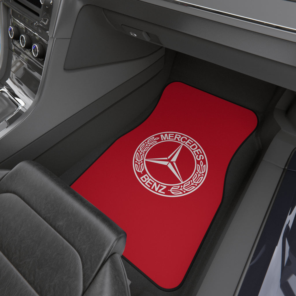 Car Floor Mats Set Compatible with Mercedes Benz Logo Auto Interior Accessories Black Mats Dark Red
