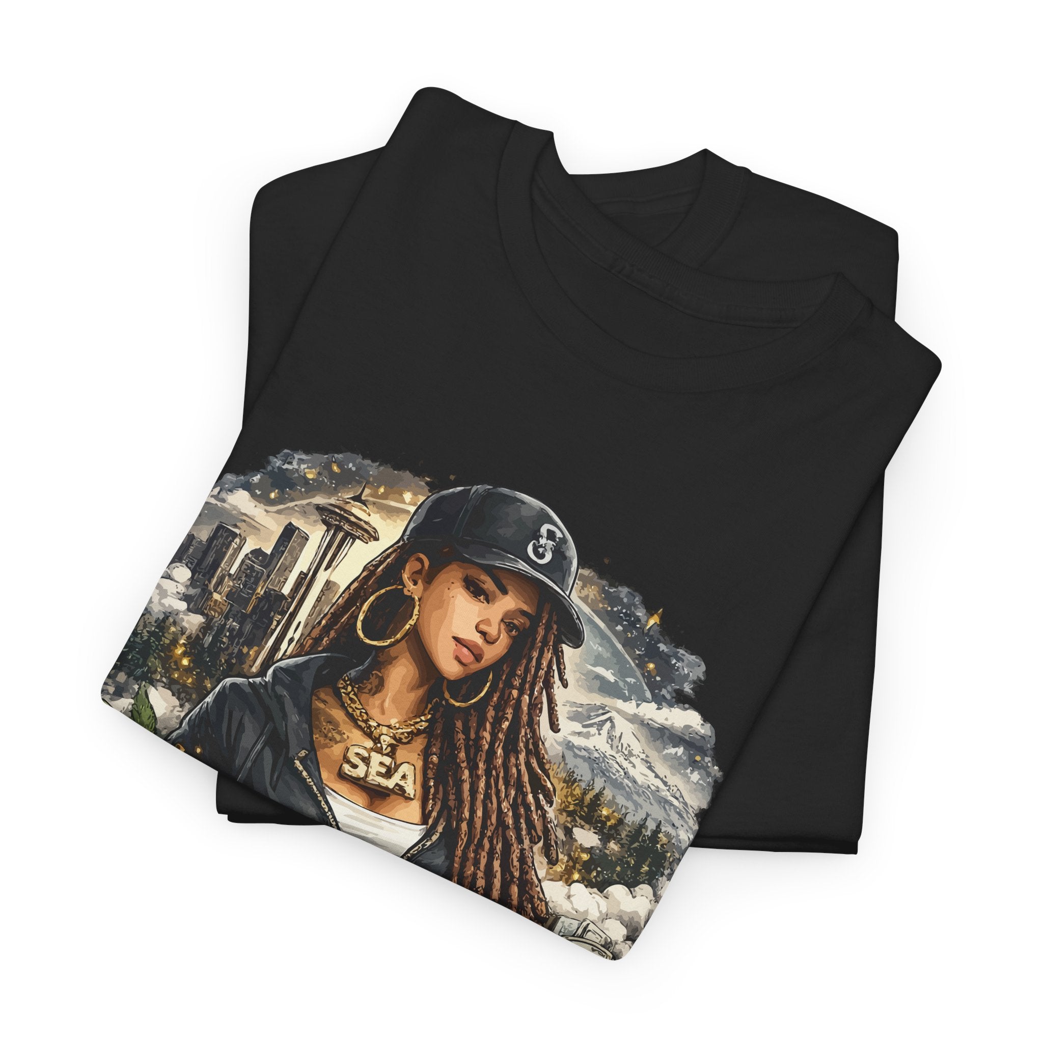 Seattle Cityscape Tee  Woman Portrait Coffee & Skyline Graphic T-Shirt