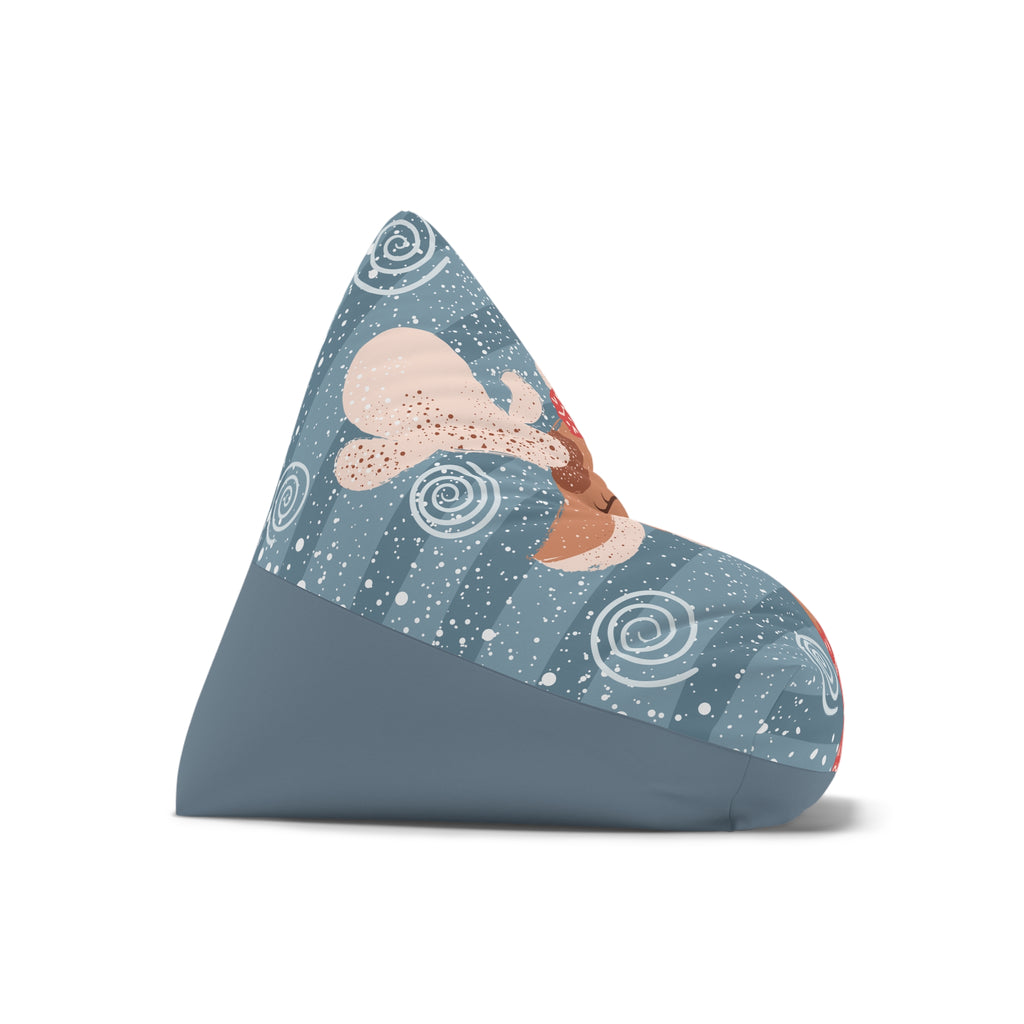 Sleeping Fox Bean Bag Chair Cover | Winter Woodland Pattern, Snowflakes