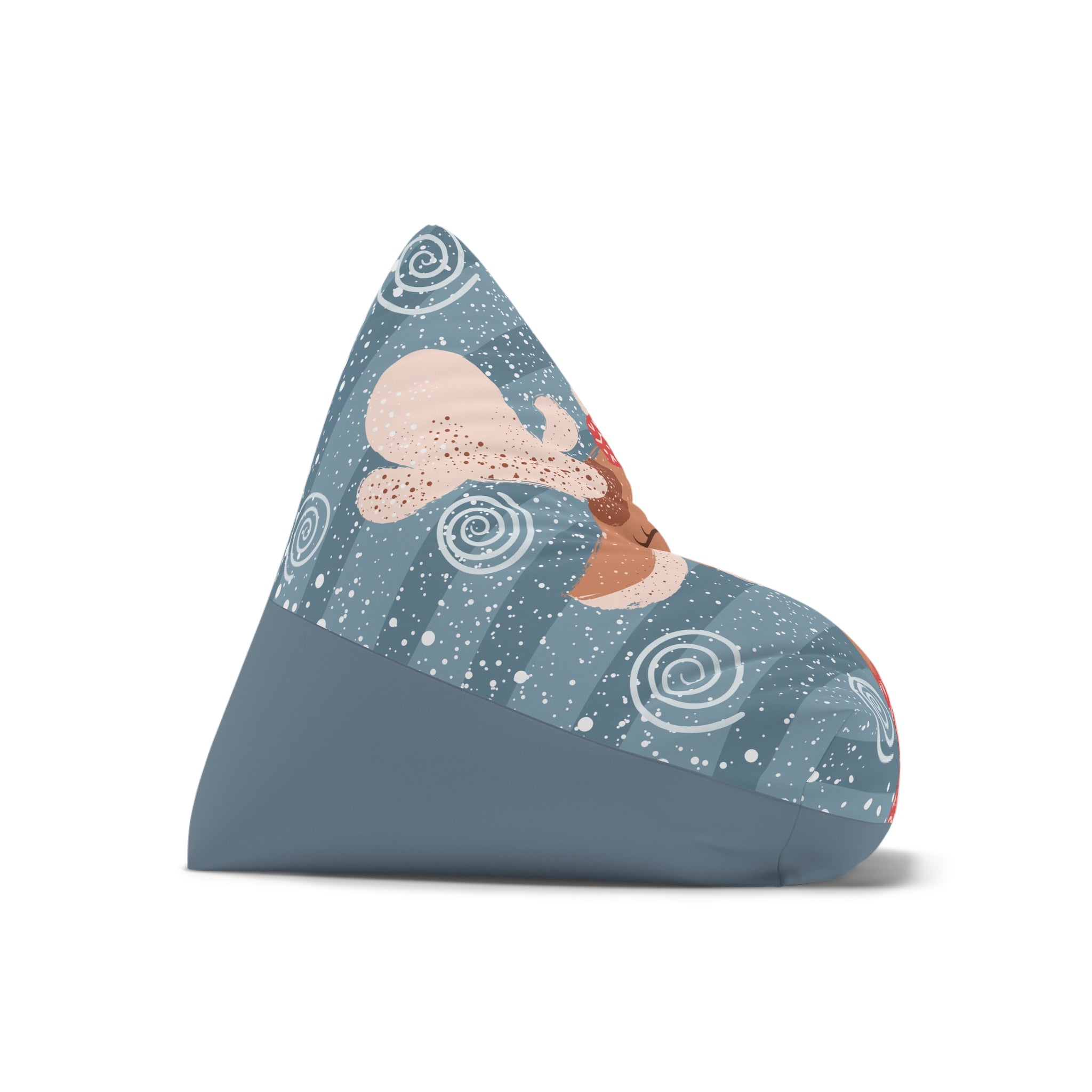 Sleeping Fox Bean Bag Chair Cover | Winter Woodland Pattern, Snowflakes