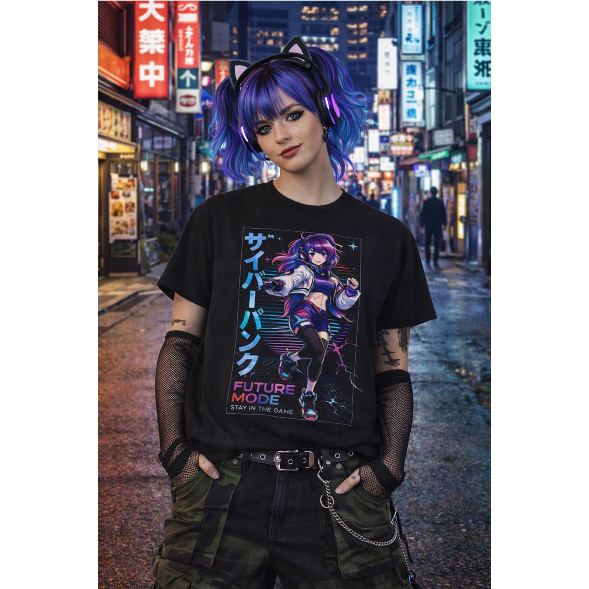 Cyberpunk Anime Girl Future Mode Graphic T-Shirt