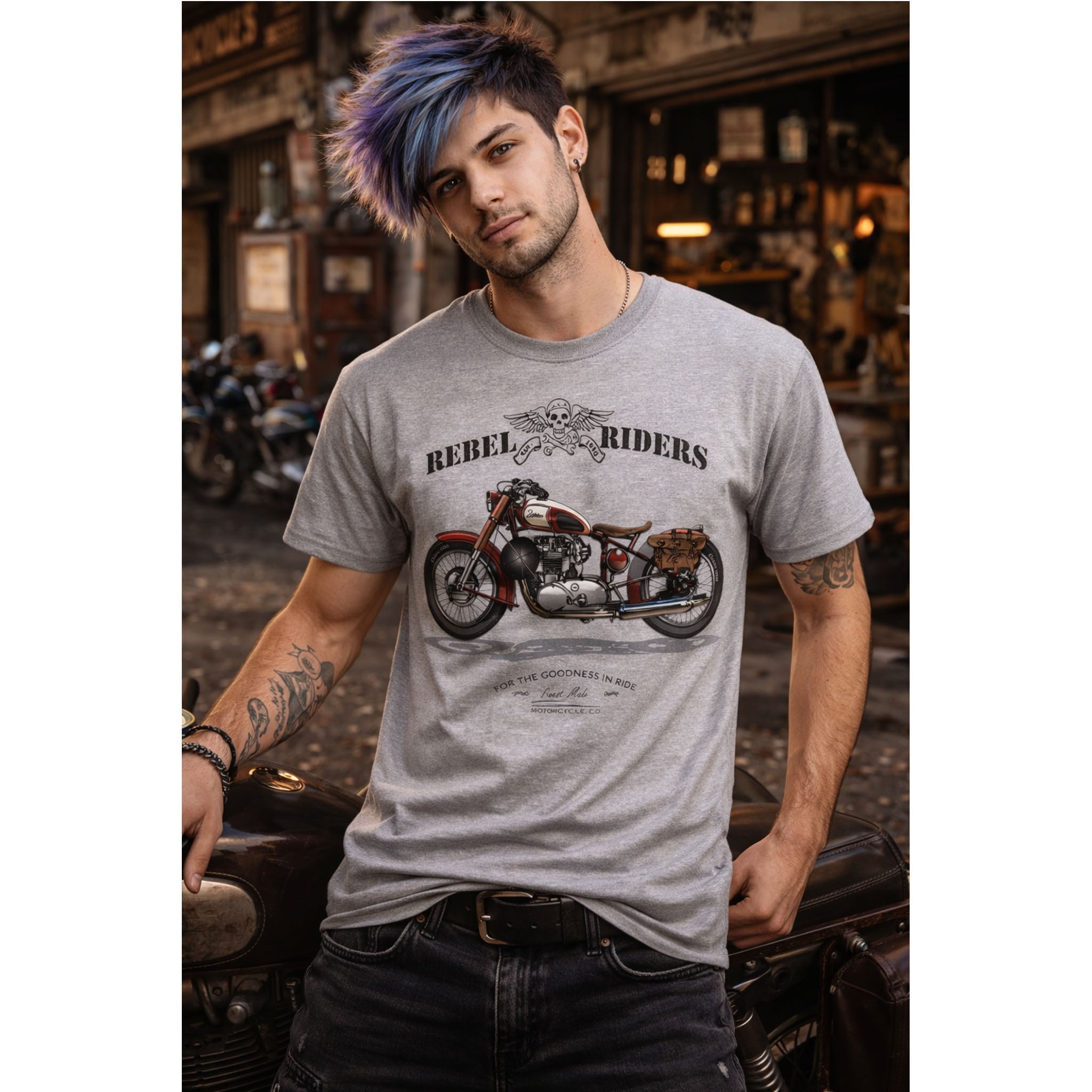 Vintage Motorcycle Tee Rebel Riders Classic Bike Graphic