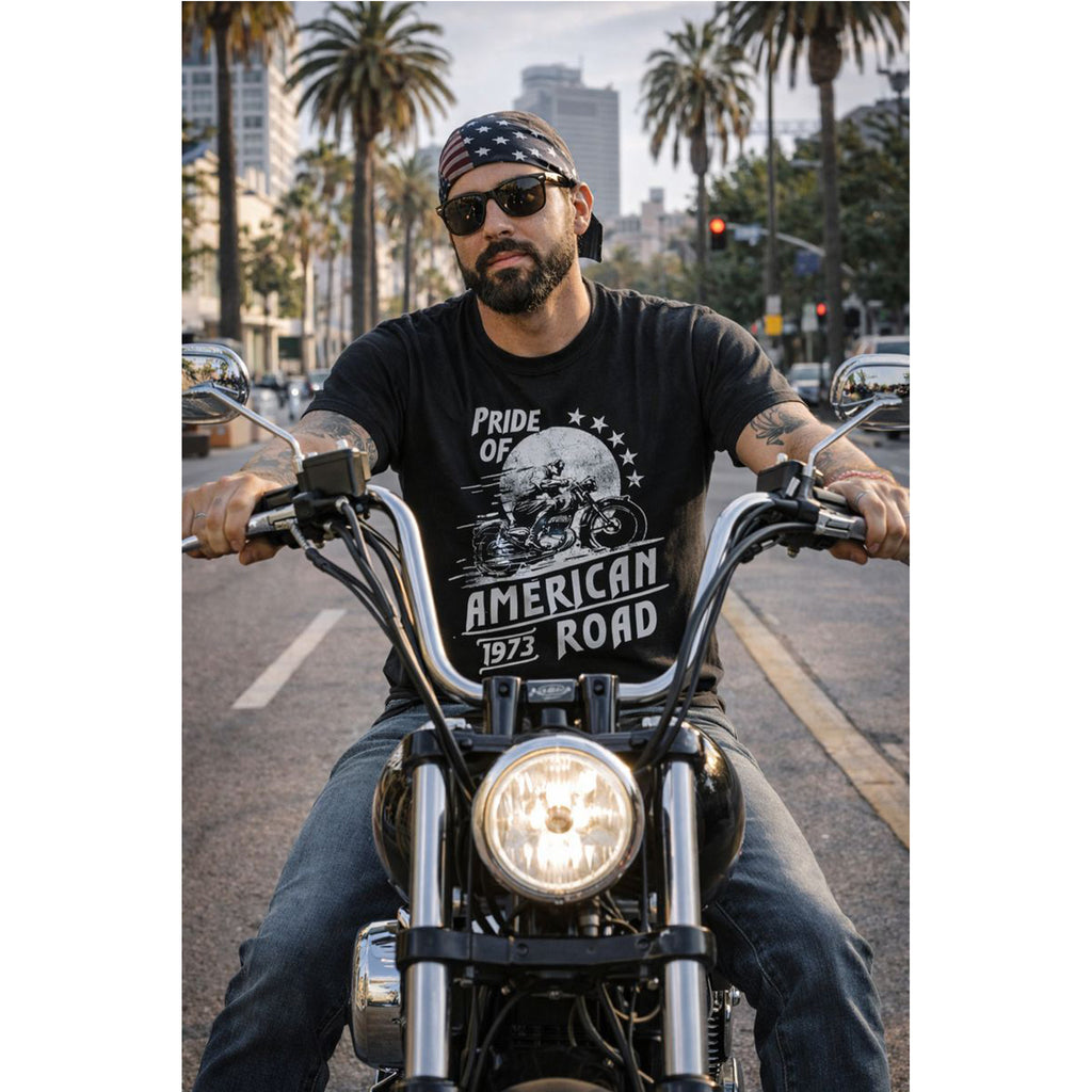 American Biker T Shirt Pride of American Road Motorcycle Tee Vintage Rider Shirt Gift for Bikers
