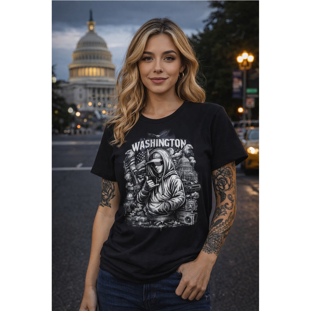 Washington DC T Shirt Streetwear Graphic Tee, Urban City Shirt Black, Dark Street Style Unisex Gift