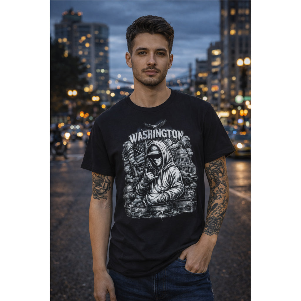 Washington DC T Shirt Streetwear Graphic Tee, Urban City Shirt Black, Dark Street Style Unisex Gift