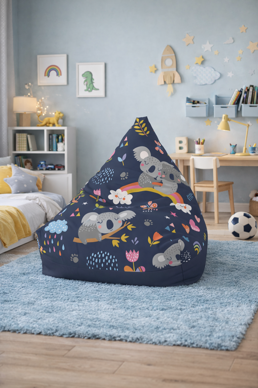 Koala Rainbows Pattern Bean Bag Chair Cover | Navy Floral Nursery