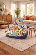 Midcentury Geometric Pattern Bean Bag Chair Cover | Retro Tile Motif