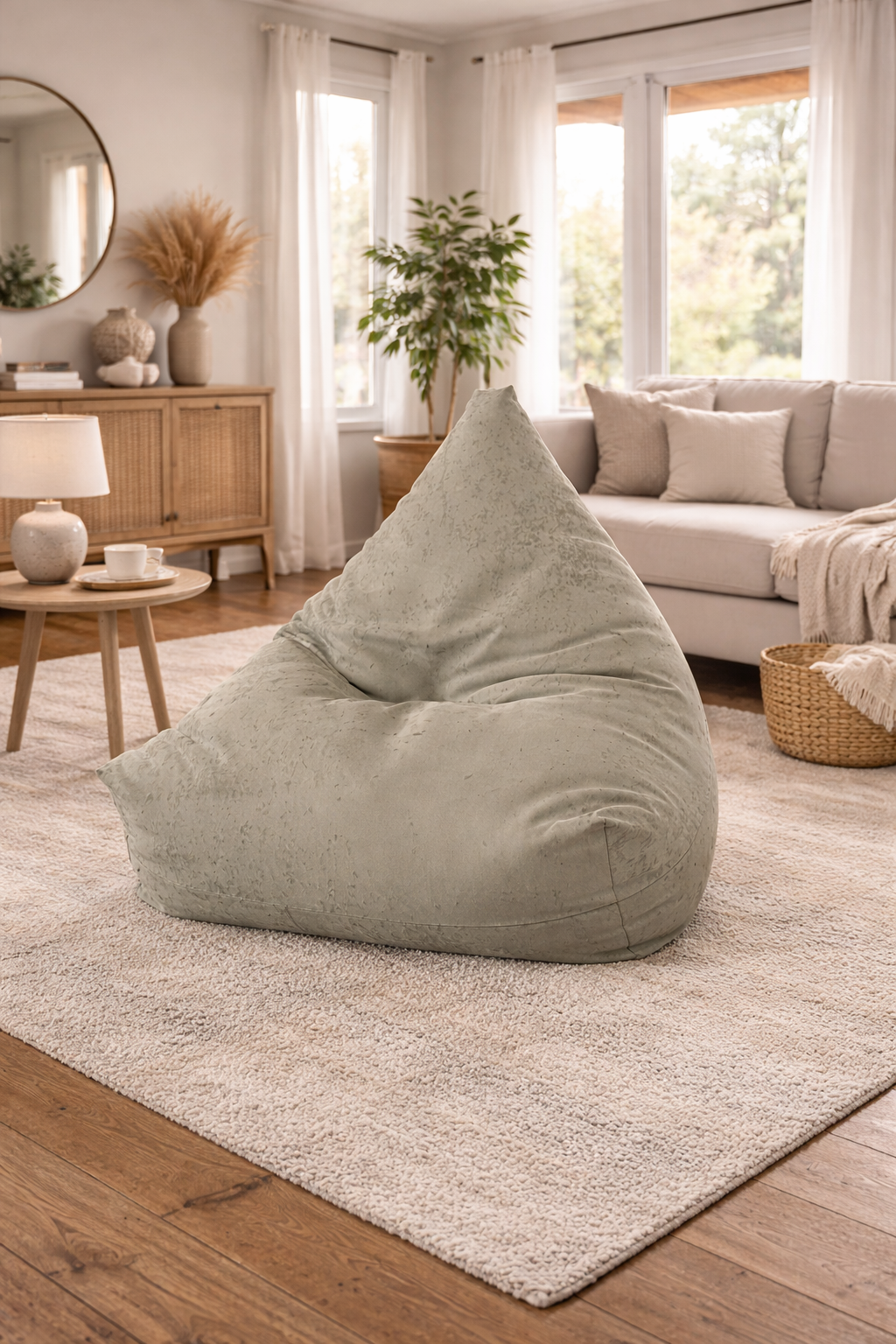 Distressed Tan Bean Bag Chair Cover | Neutral Rustic Home Decor