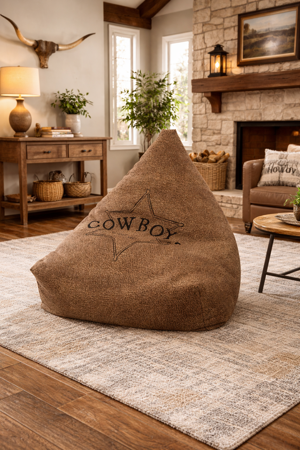 Cowboy Star Bean Bag Chair Cover | Western Rustic Leather Look gift for him
