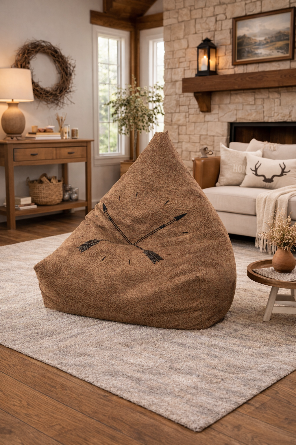 Rustic Arrow Bean Bag Chair Cover | Brown Boho Bean Bag Cover | Farmhouse Home Decor